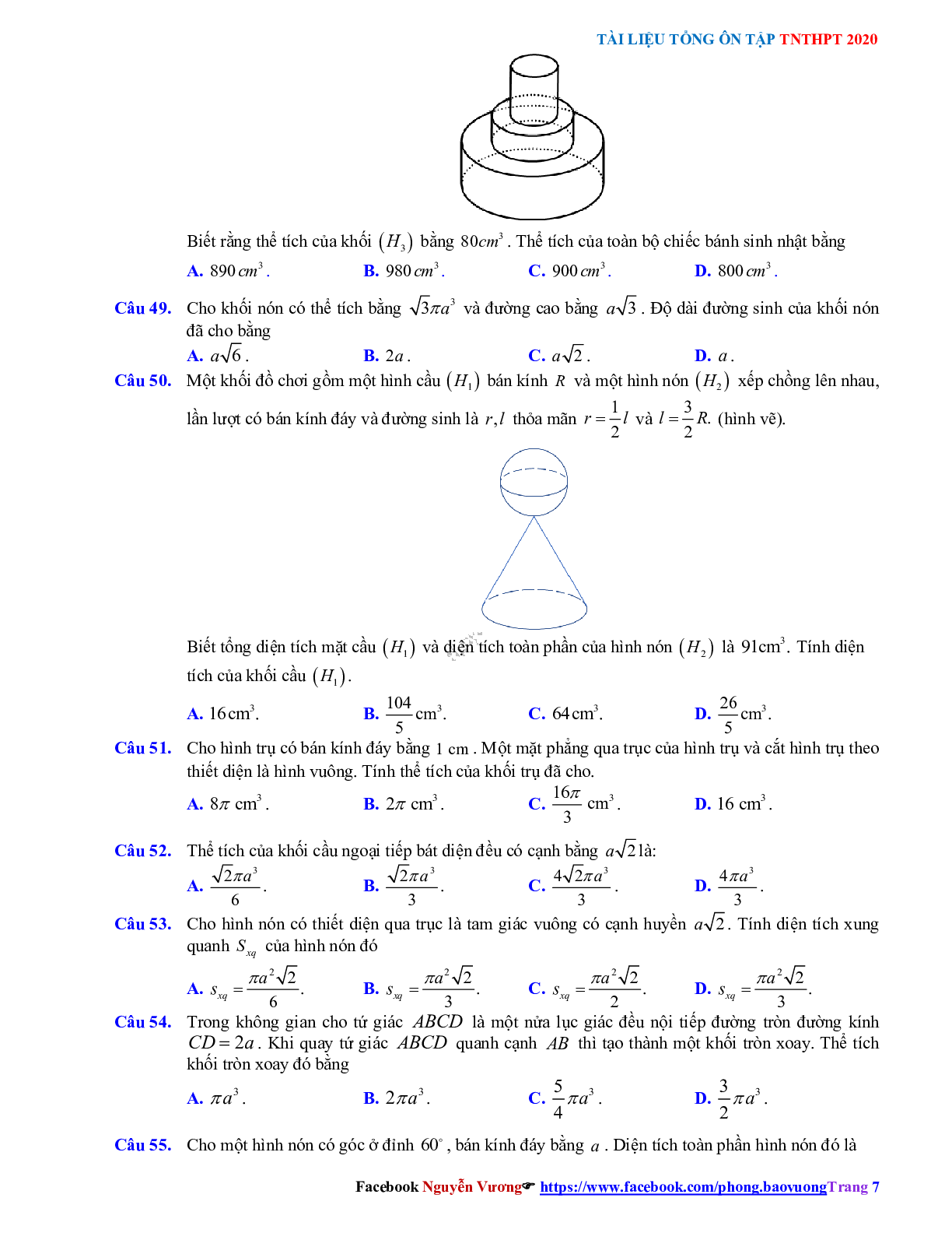 Phương pháp giải về Mặt nón, mặt trụ, mặt cầu 2023 (lý thuyết và bài tập) (trang 7)
