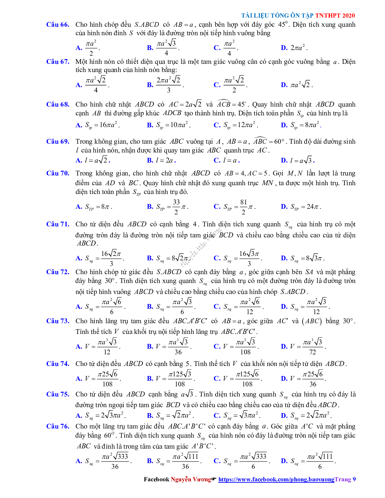 Phương pháp giải về Mặt nón, mặt trụ, mặt cầu 2023 (lý thuyết và bài tập) (trang 9)