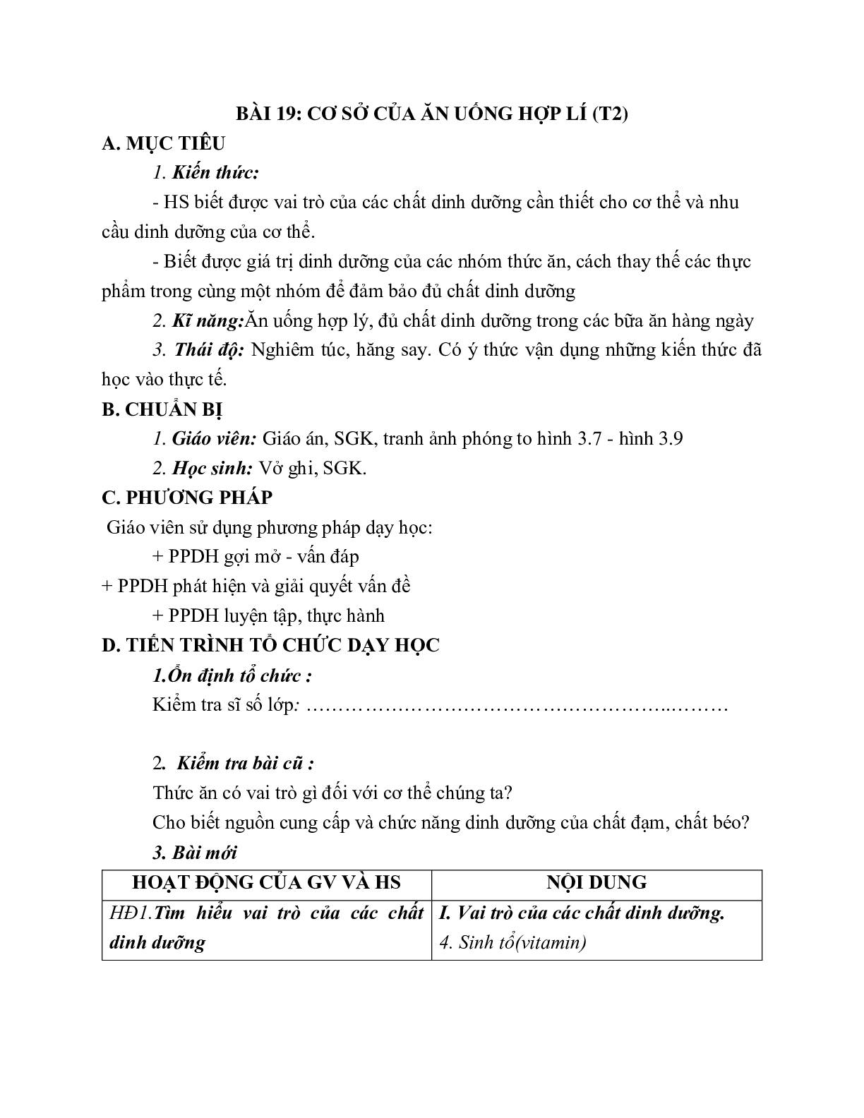 GIÁO ÁN CÔNG NGHỆ 6 BÀI 19: CƠ SỞ CỦA ĂN UỐNG HỢP LÍ (T2) MỚI NHẤT – CV5512 (trang 1)