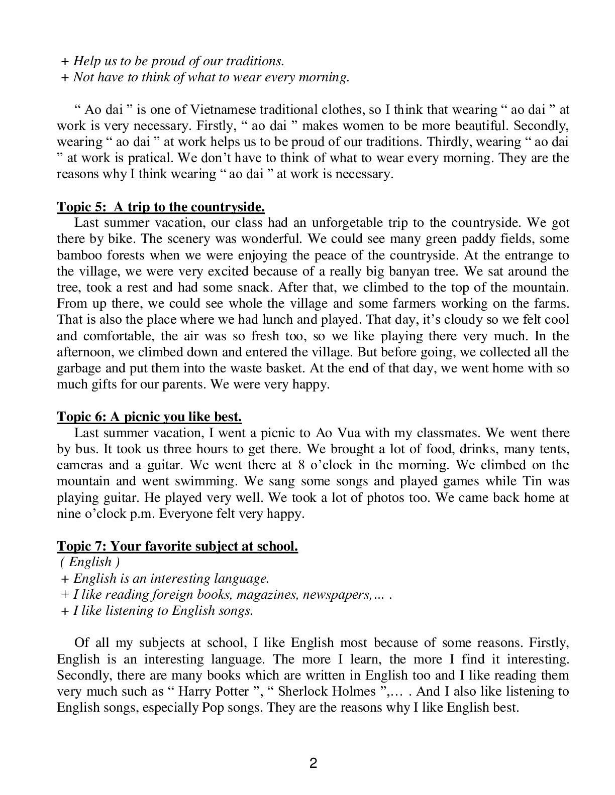 Tổng hợp bài luận tiếng anh lớp 9 English Essay có đáp án, chọn lọc (trang 2)