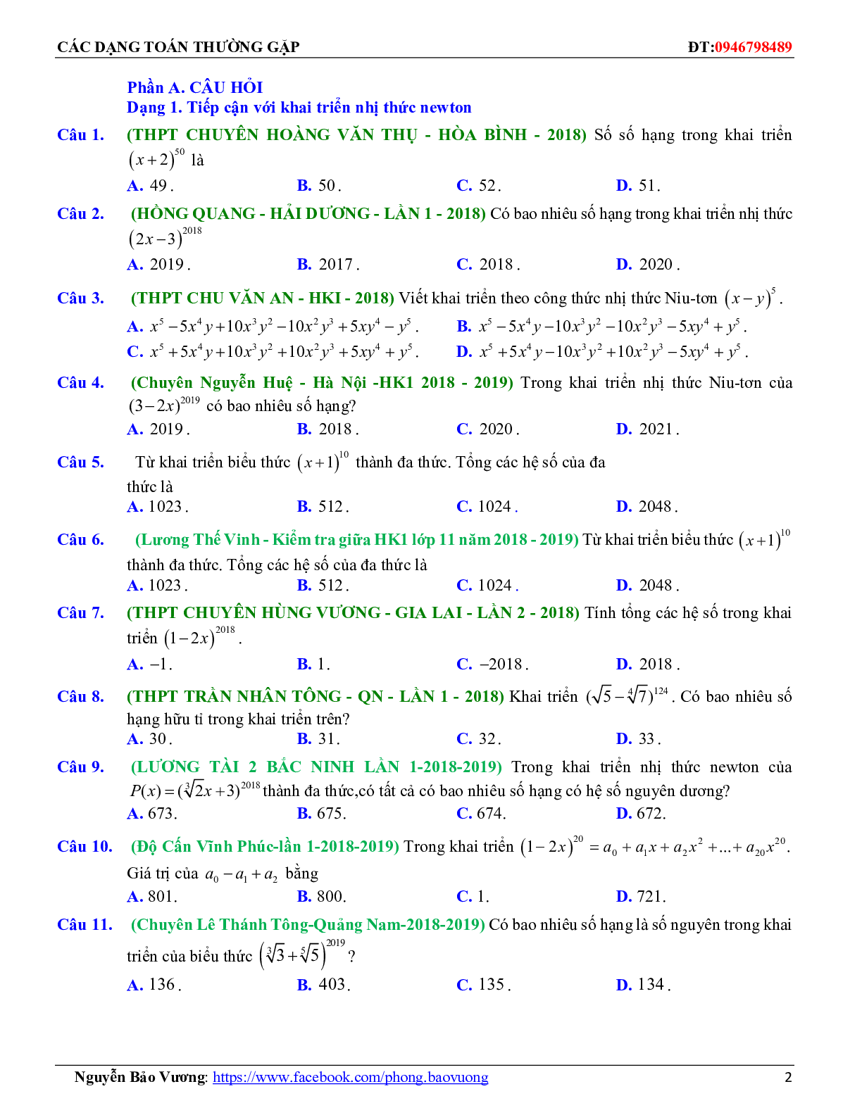 Các dạng toán nhị thức Newton và các bài toán liên quan (trang 2)