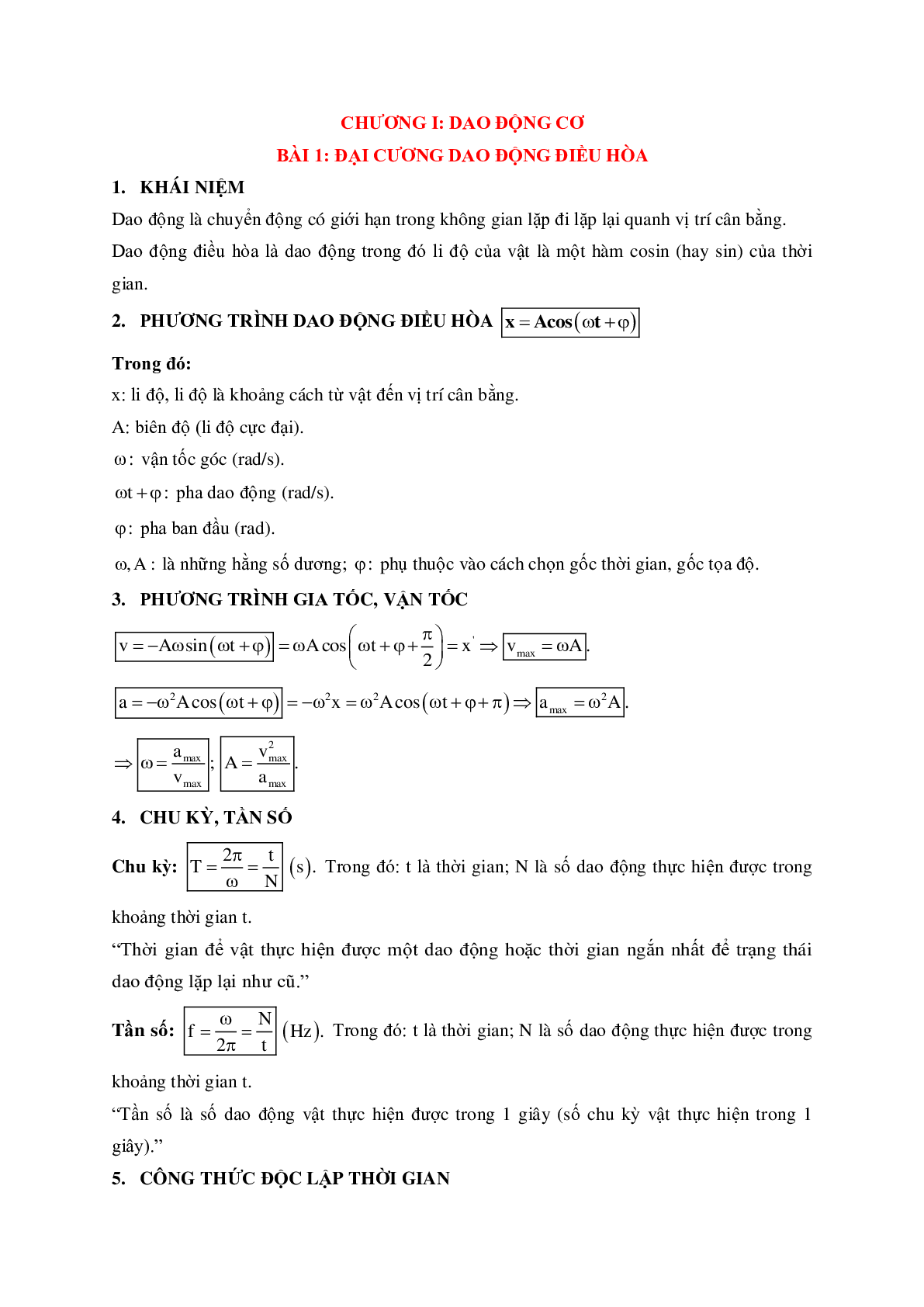 Tuyển tập các Công thức cần ghi nhớ Vật lý lớp 12 (trang 1)