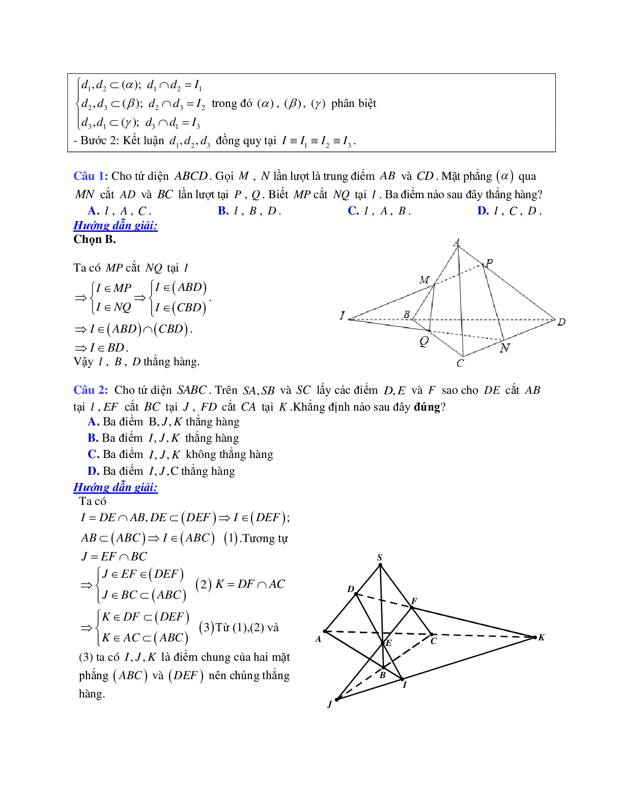 Cách chứng minh ba điểm thẳng hàng, ba đường thẳng đồng quy trong không gian (trang 2)