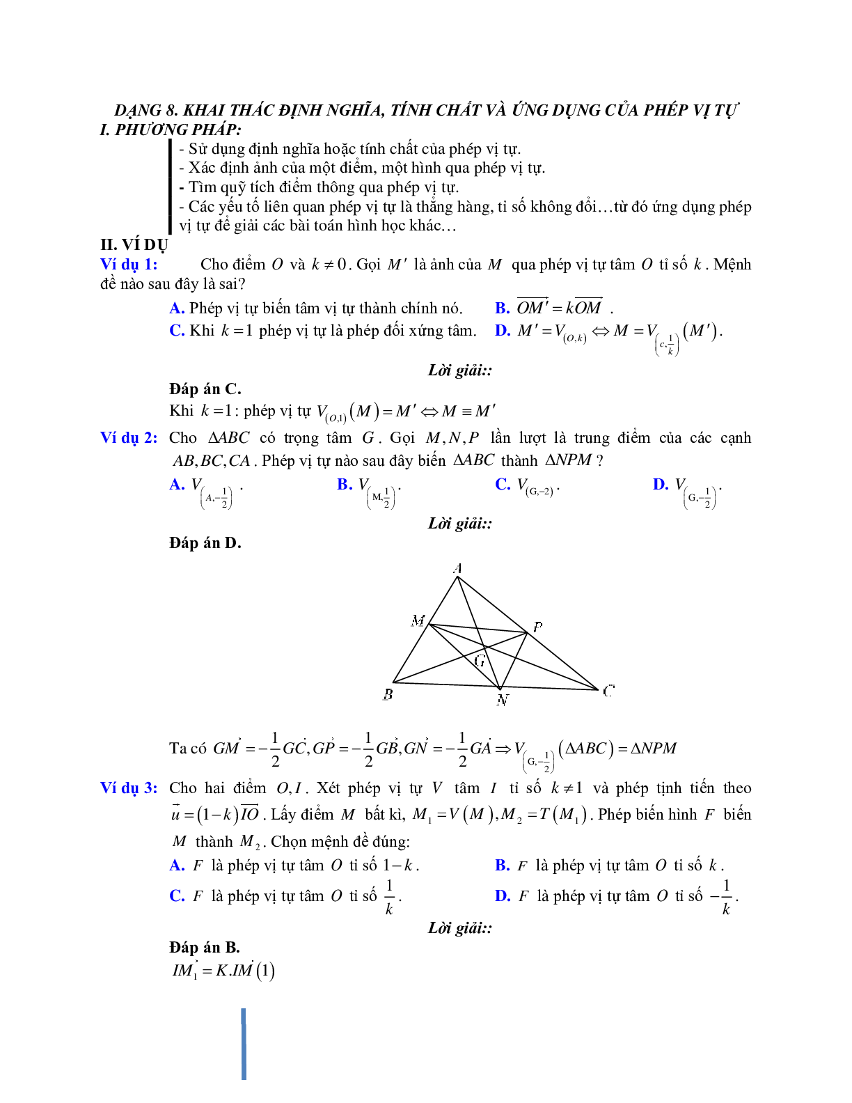 Các bài toán khai thác định nghĩa, tính chất và ứng dụng của phép vị tự (trang 1)