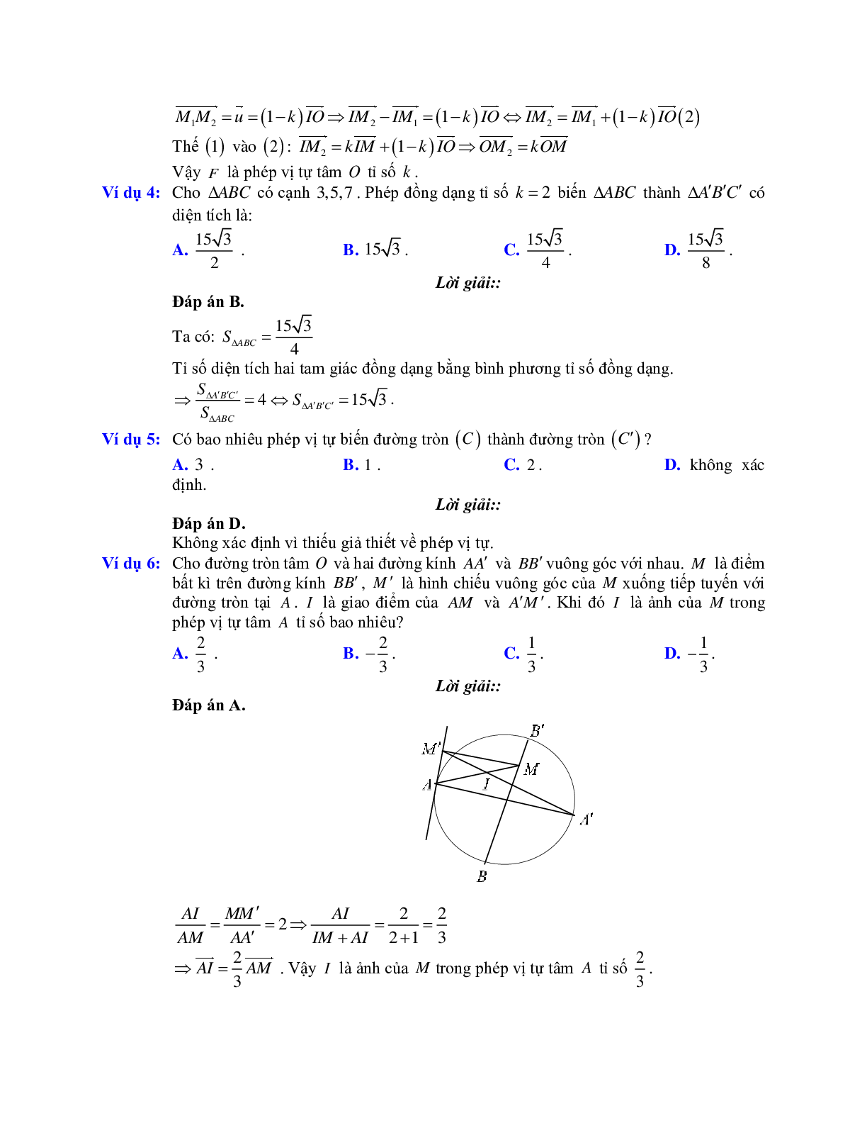 Các bài toán khai thác định nghĩa, tính chất và ứng dụng của phép vị tự (trang 2)