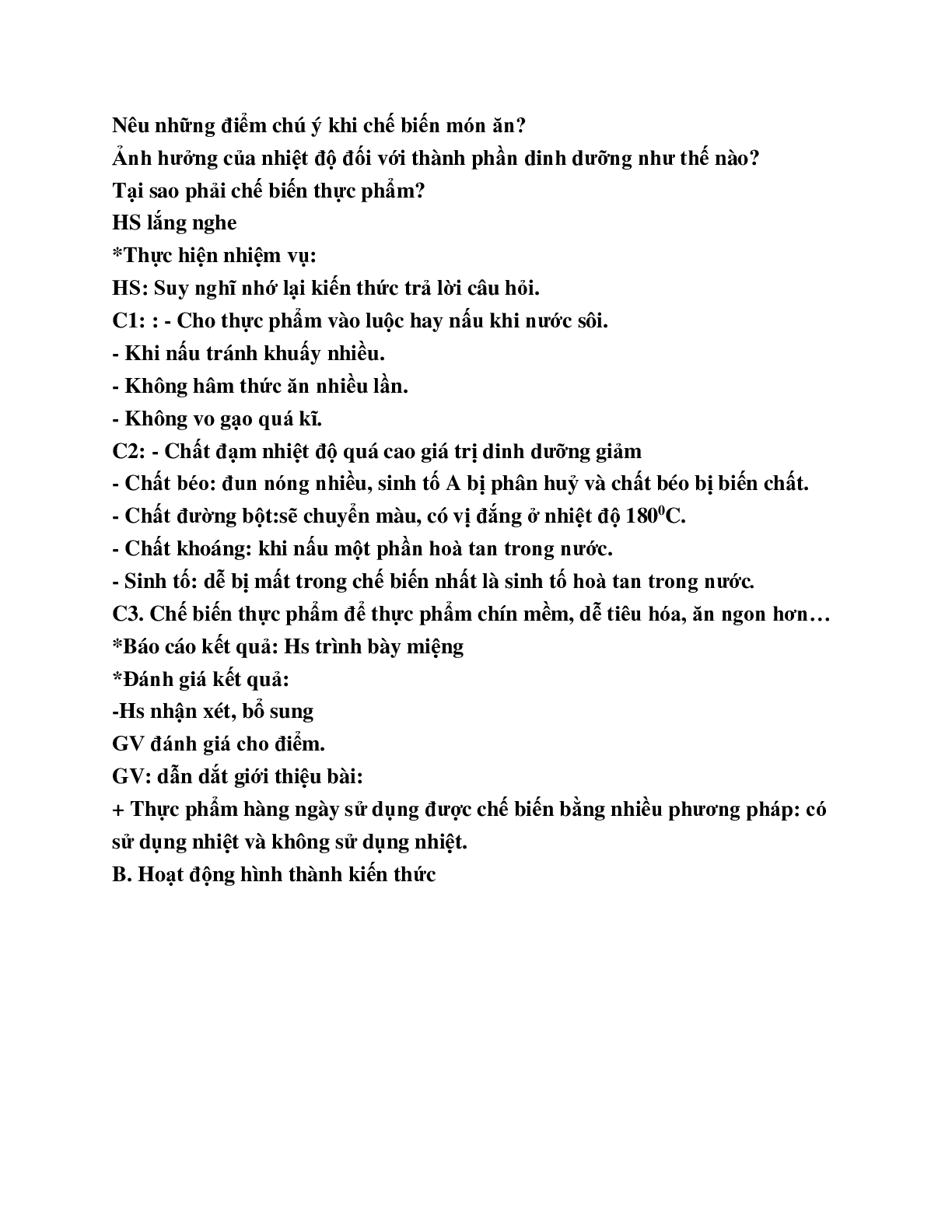 GIÁO ÁN CÔNG NGHỆ 6 BÀI 18 : CÁC PHƯƠNG PHÁP CHẾ BIẾN THỰC PHẨM (T1) MỚI NHẤT (trang 3)