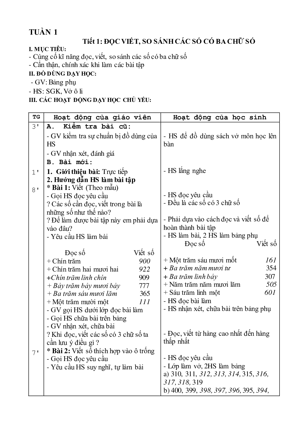 Giáo án Toán lớp 3 tuần 1 mới nhất (trang 1)