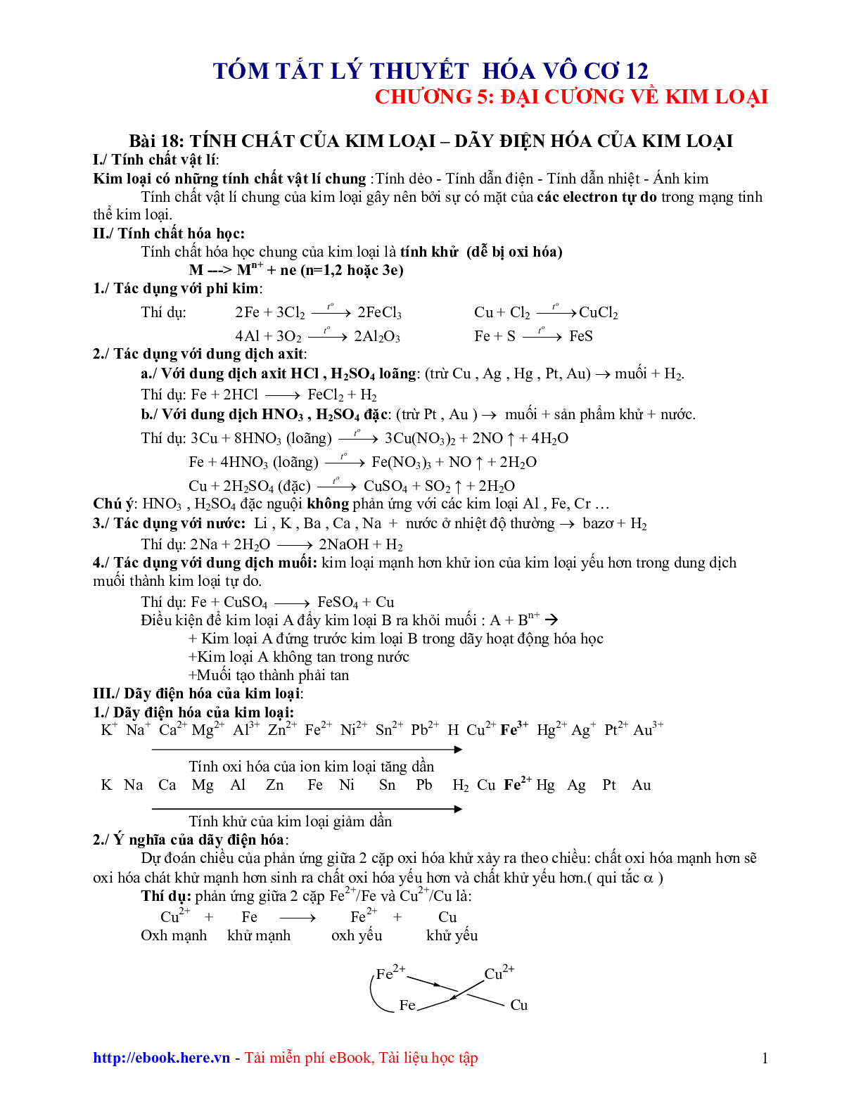 Lý thuyết tổng hợp hóa vô cơ lớp 12 có chọn lọc (trang 1)