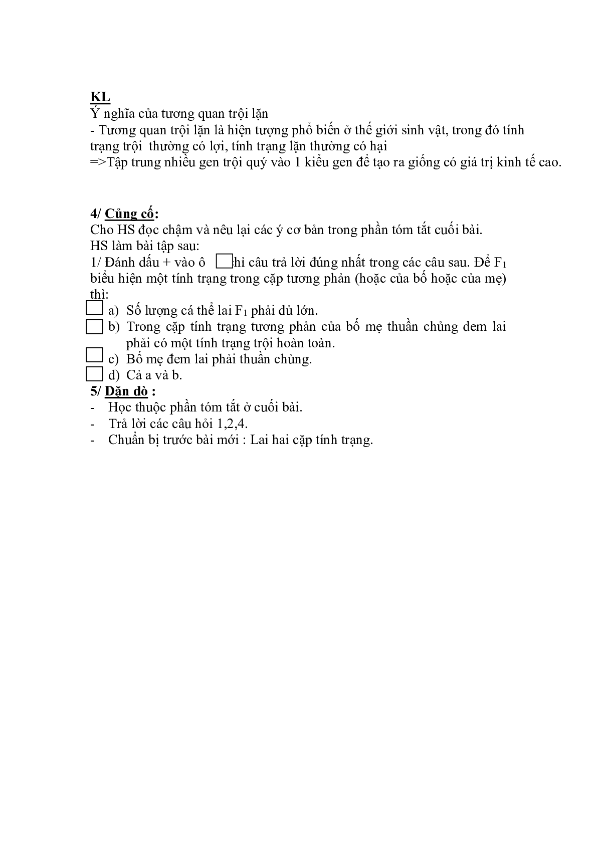Giáo án Sinh học 9 Bài 3: Lai một cặp tính trạng (tiếp theo) mới, chuẩn nhất (trang 3)