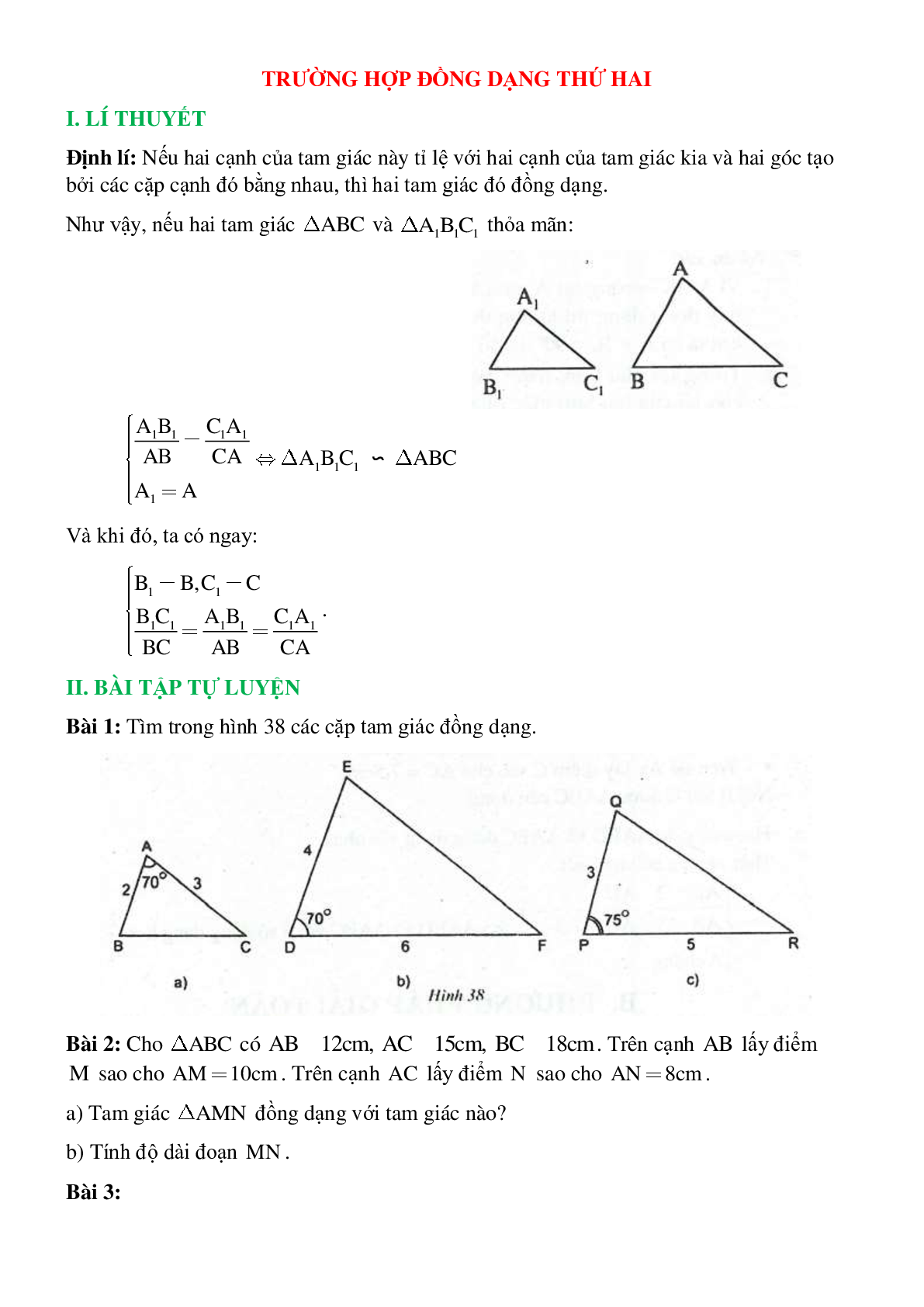 50 Bài tập Trường hợp đồng dạng thứ hai của hai tam giác (có đáp án)- Toán 8 (trang 1)