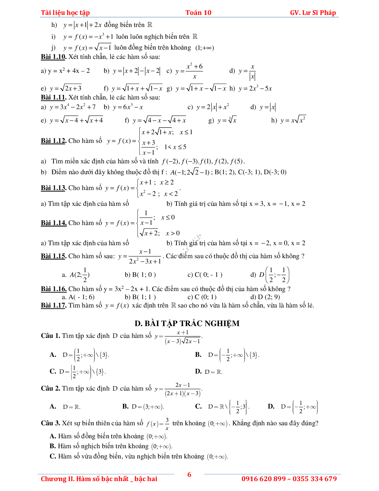Tài liệu học tập hàm số bậc nhất và bậc hai (trang 10)