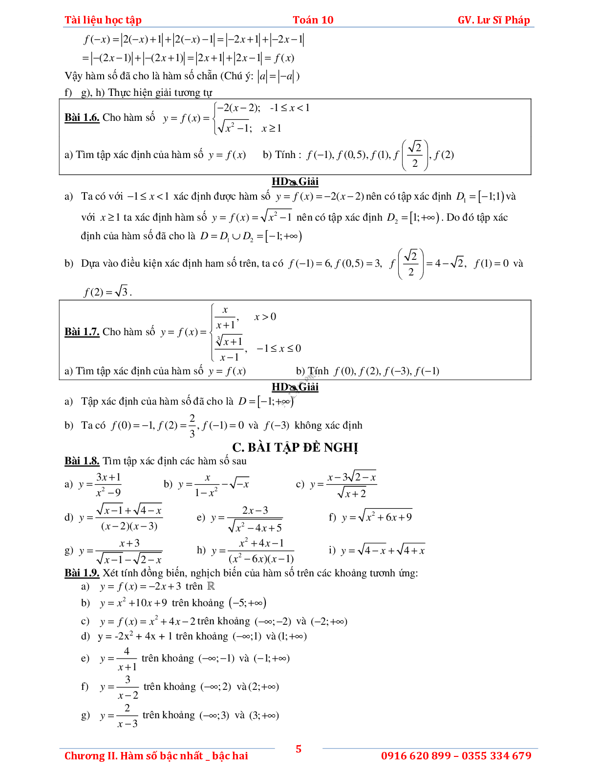 Tài liệu học tập hàm số bậc nhất và bậc hai (trang 9)