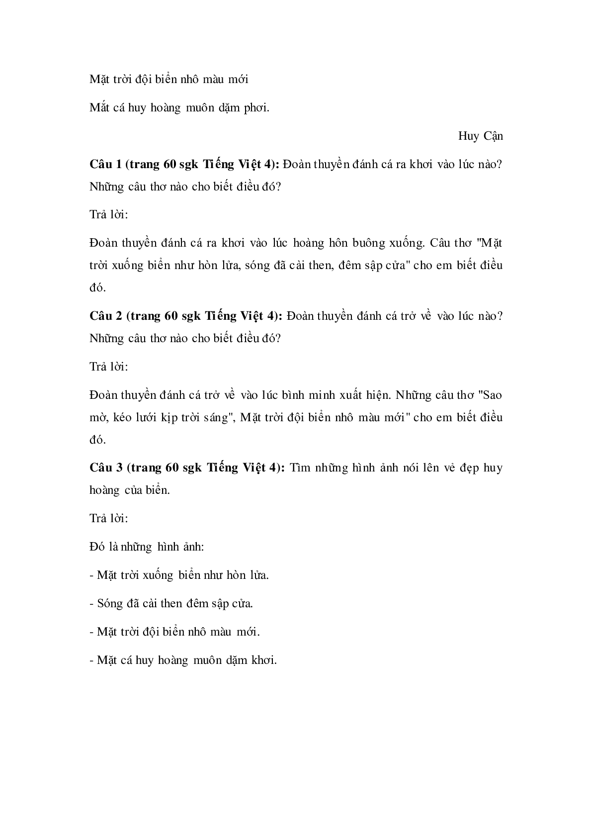 Soạn Tiếng Việt lớp 4: Tập đọc: Đoàn thuyền đánh cá mới nhất (trang 2)