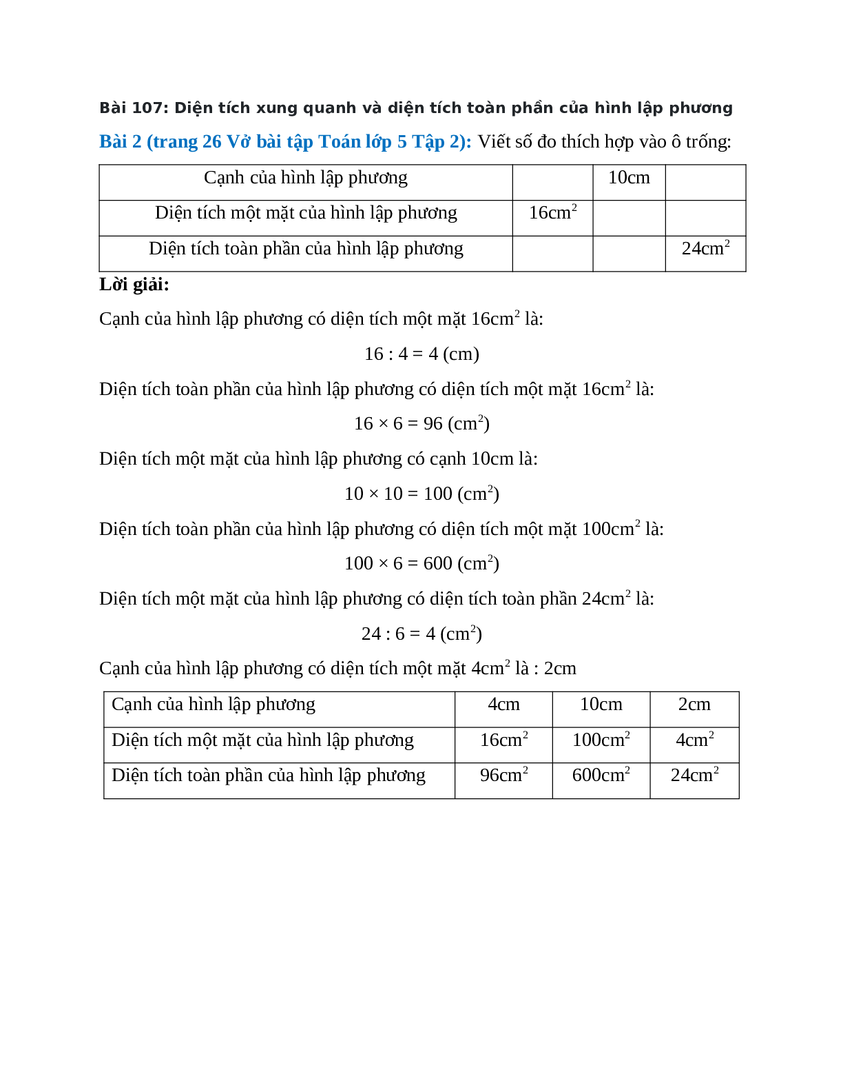 Viết số đo thích hợp vào ô trống Bài 2 trang 26 Vở bài tập Toán lớp 5 (trang 1)