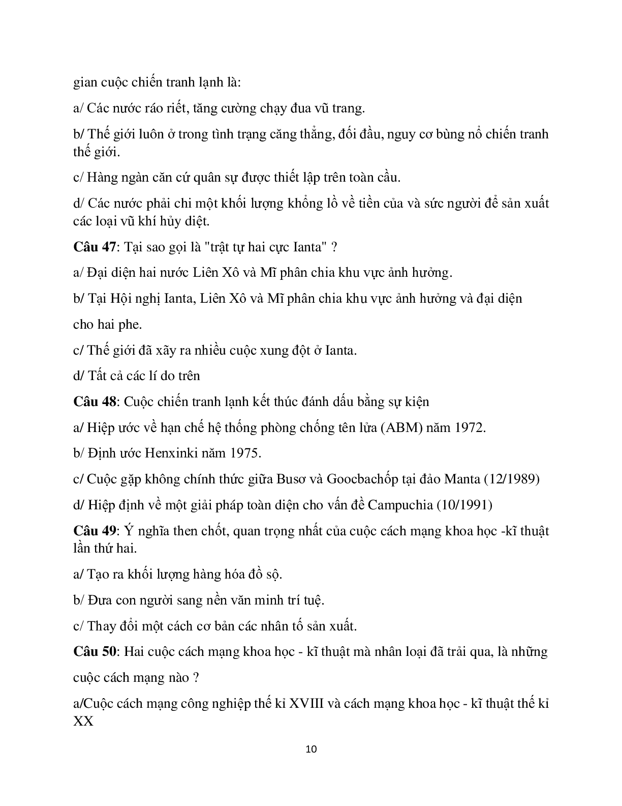 100 câu hỏi trắc nghiệm Lịch sử 12 (trang 10)