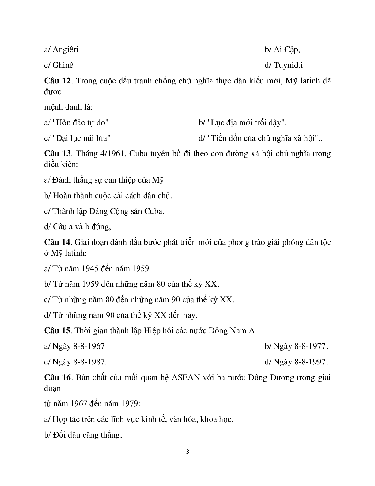 100 câu hỏi trắc nghiệm Lịch sử 12 (trang 3)