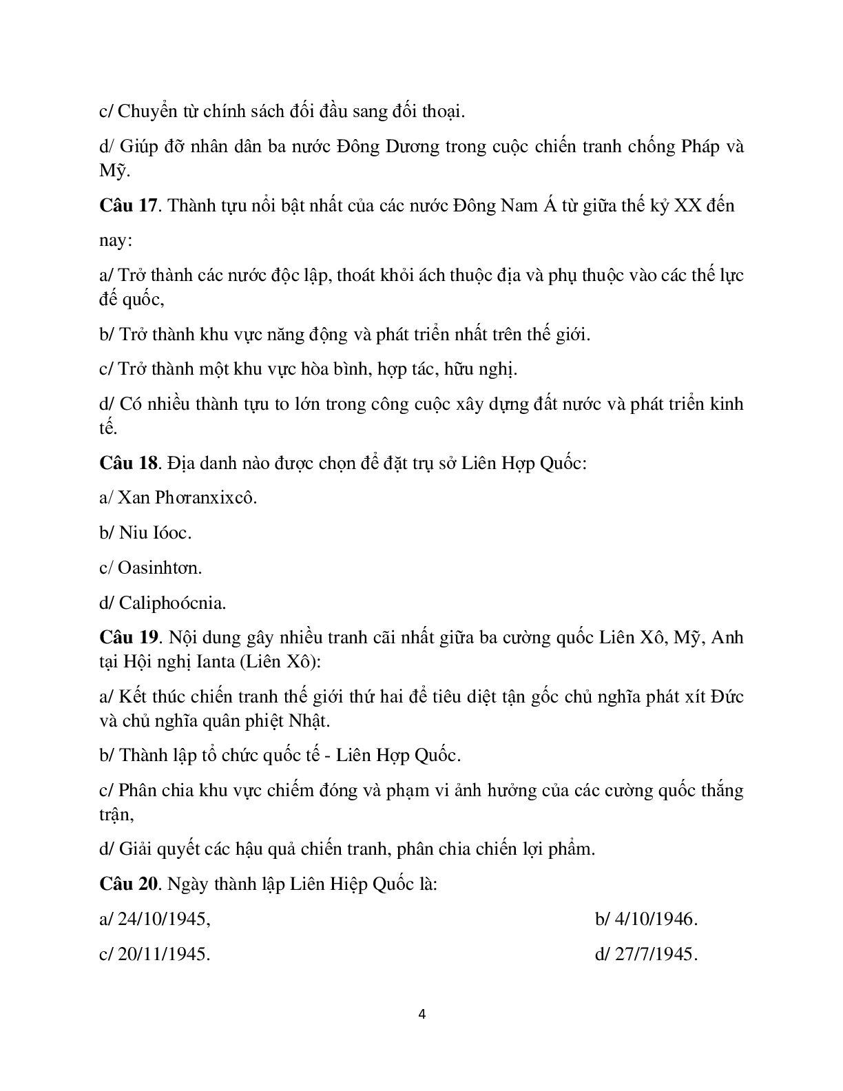 100 câu hỏi trắc nghiệm Lịch sử 12 (trang 4)