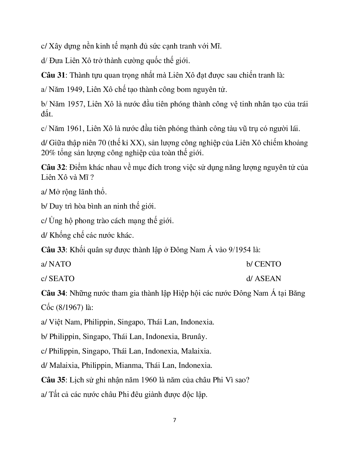 100 câu hỏi trắc nghiệm Lịch sử 12 (trang 7)