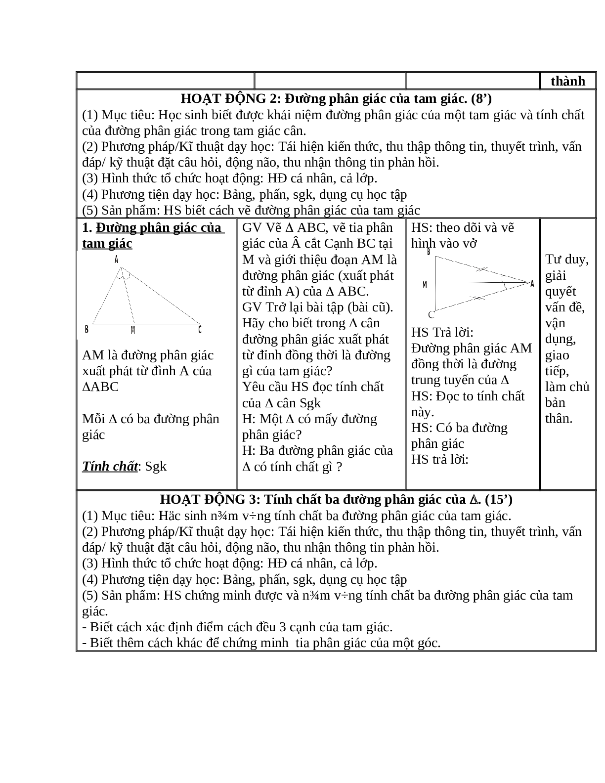Giáo án Toán học 7 bài 6: Tính chất ba đường phân giác của tam giác hay nhất (trang 3)