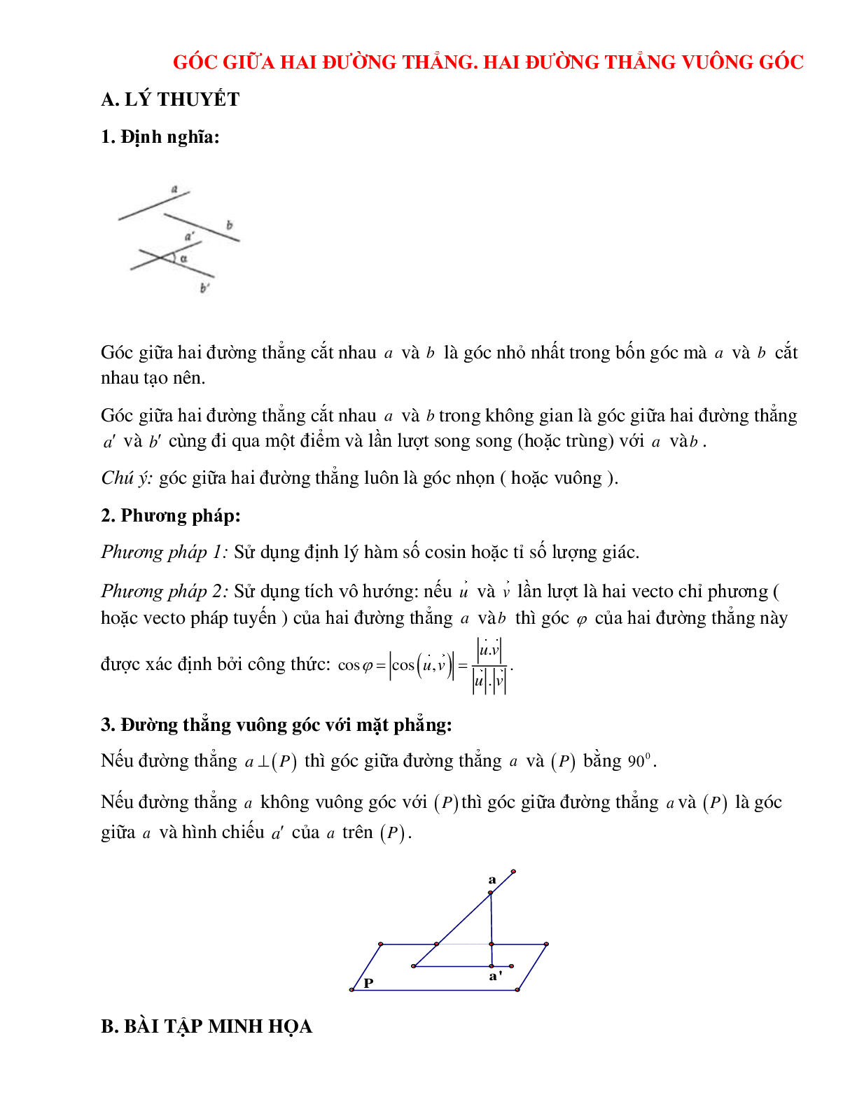 Bài tập Toán hình 11 Bài 2 có đáp án: Hai đường thẳng vuông góc (trang 1)