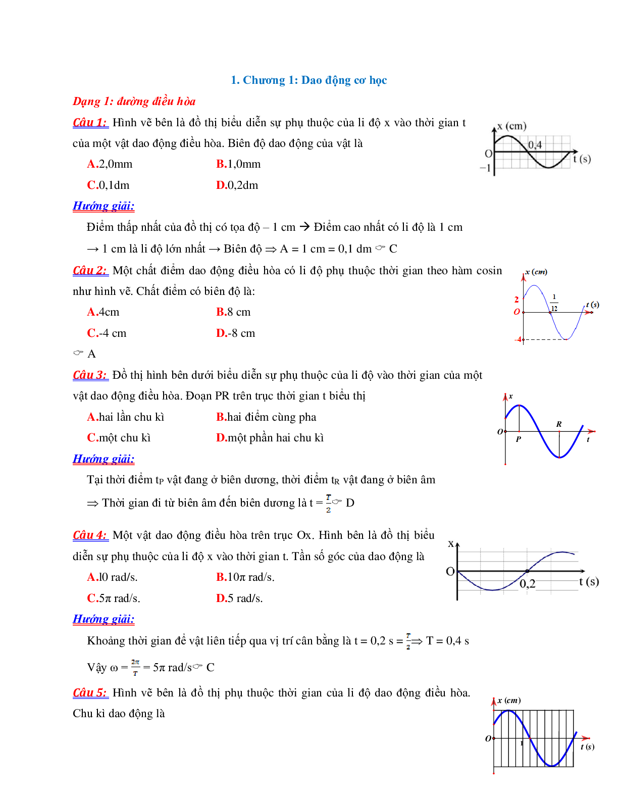 550 Bài tập đồ thị chương Dao động cơ học môn Vật lý lớp 12 (trang 1)