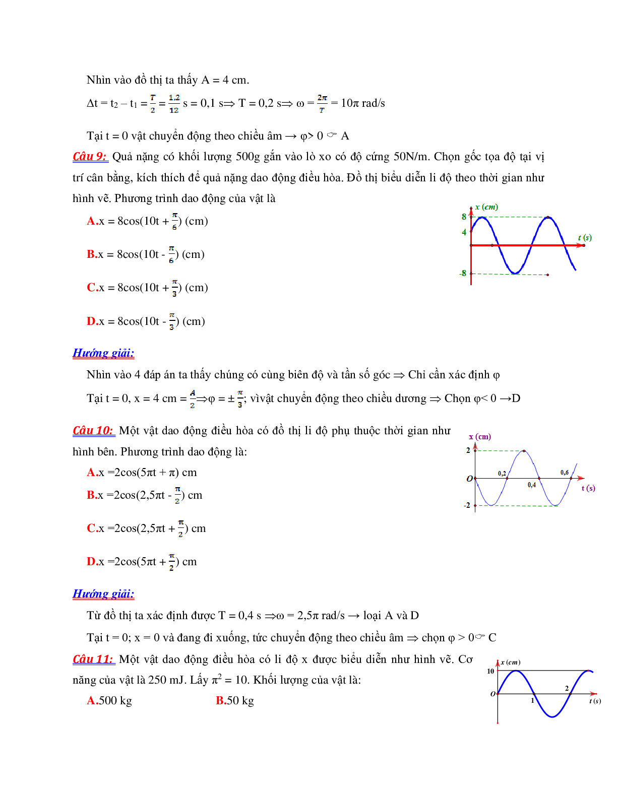 550 Bài tập đồ thị chương Dao động cơ học môn Vật lý lớp 12 (trang 3)