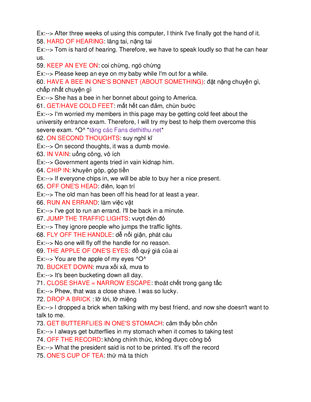 100 idioms quan trọng thường gặp trong đề thi đại học môn Tiếng Anh (trang 5)