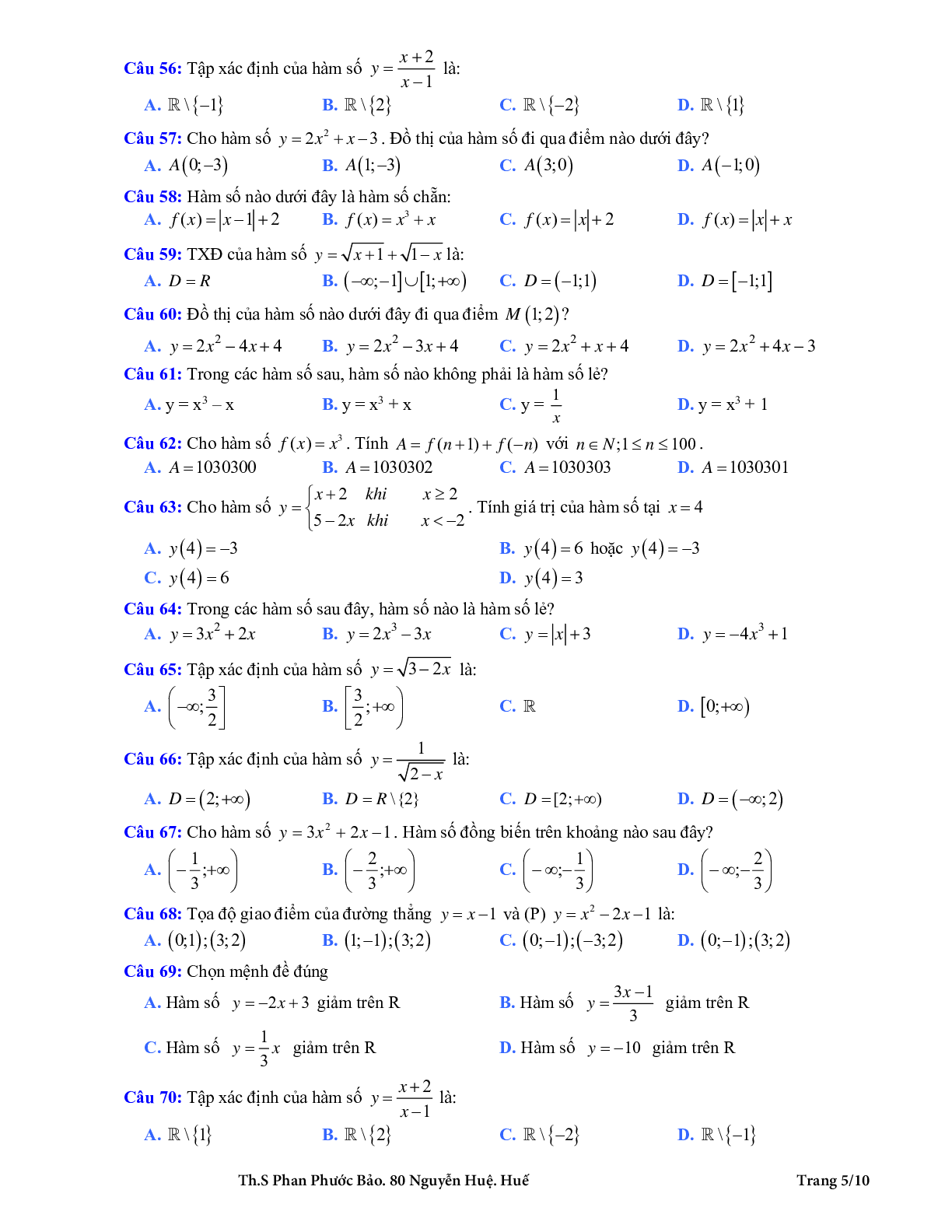 126 bài tập trắc nghiệm hàm số bậc nhất và hàm số bậc hai có đáp án (trang 5)