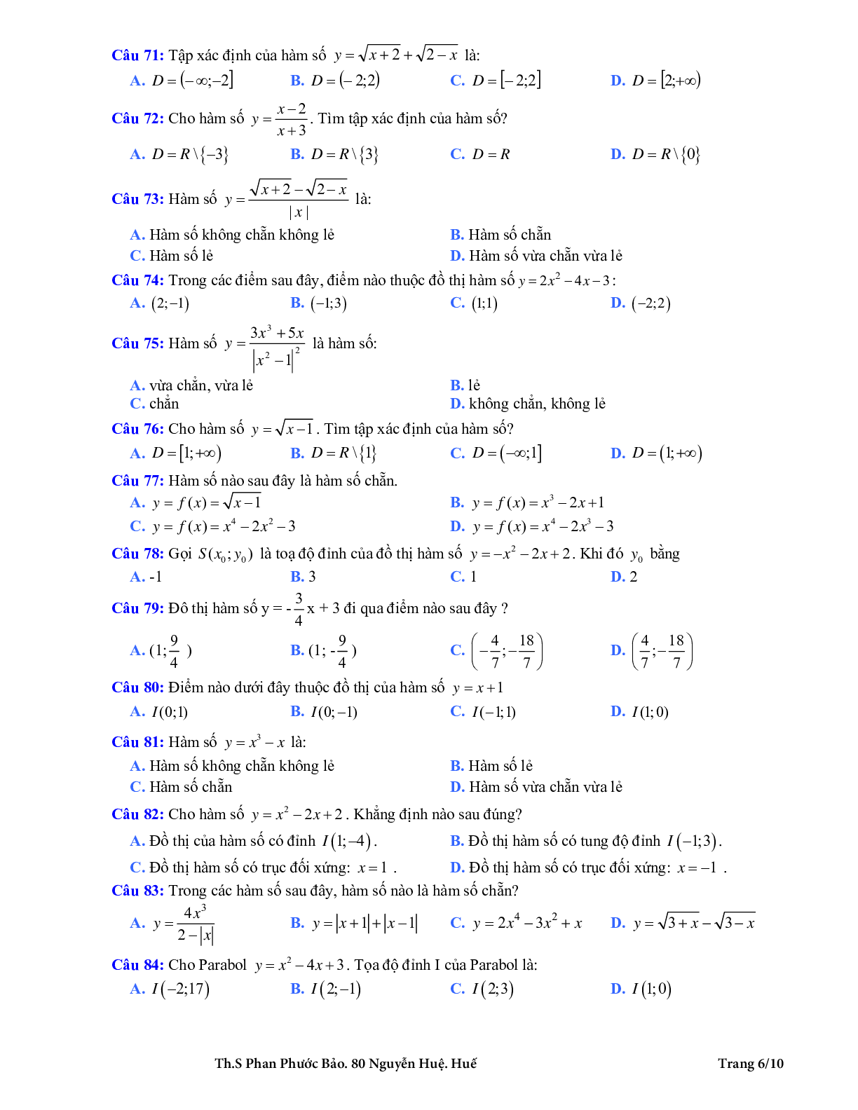 126 bài tập trắc nghiệm hàm số bậc nhất và hàm số bậc hai có đáp án (trang 6)