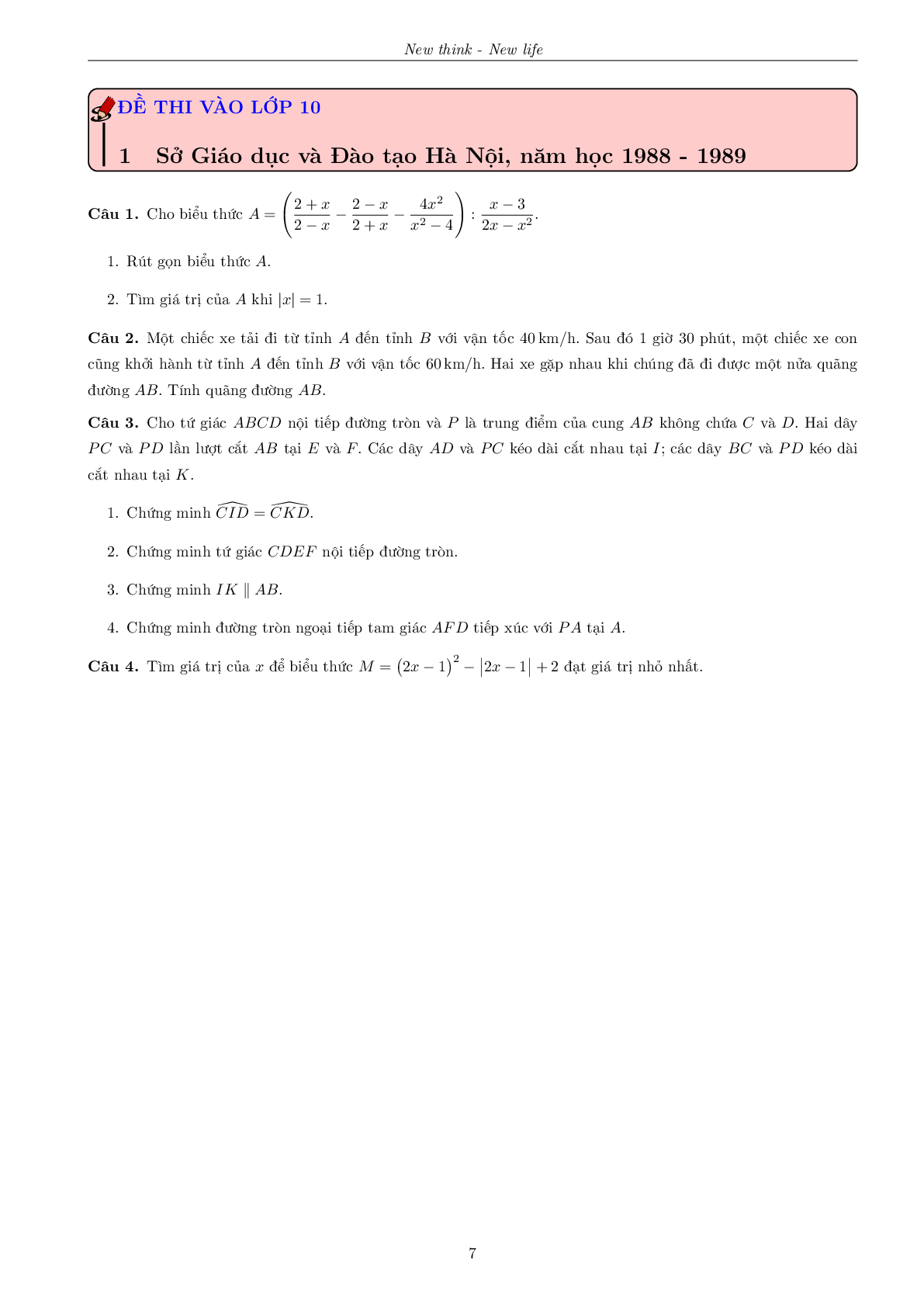 Tuyển tập đề thi vào lớp 10 thành phố Hà Nội qua các năm (trang 7)