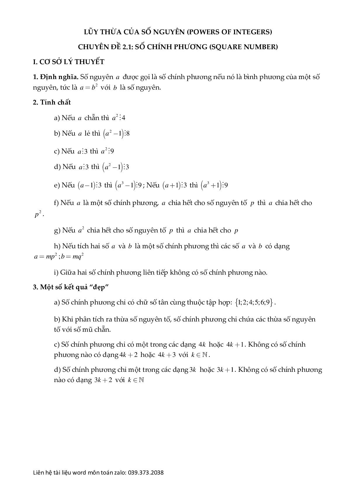 Chuyên đề số chính phương (trang 1)
