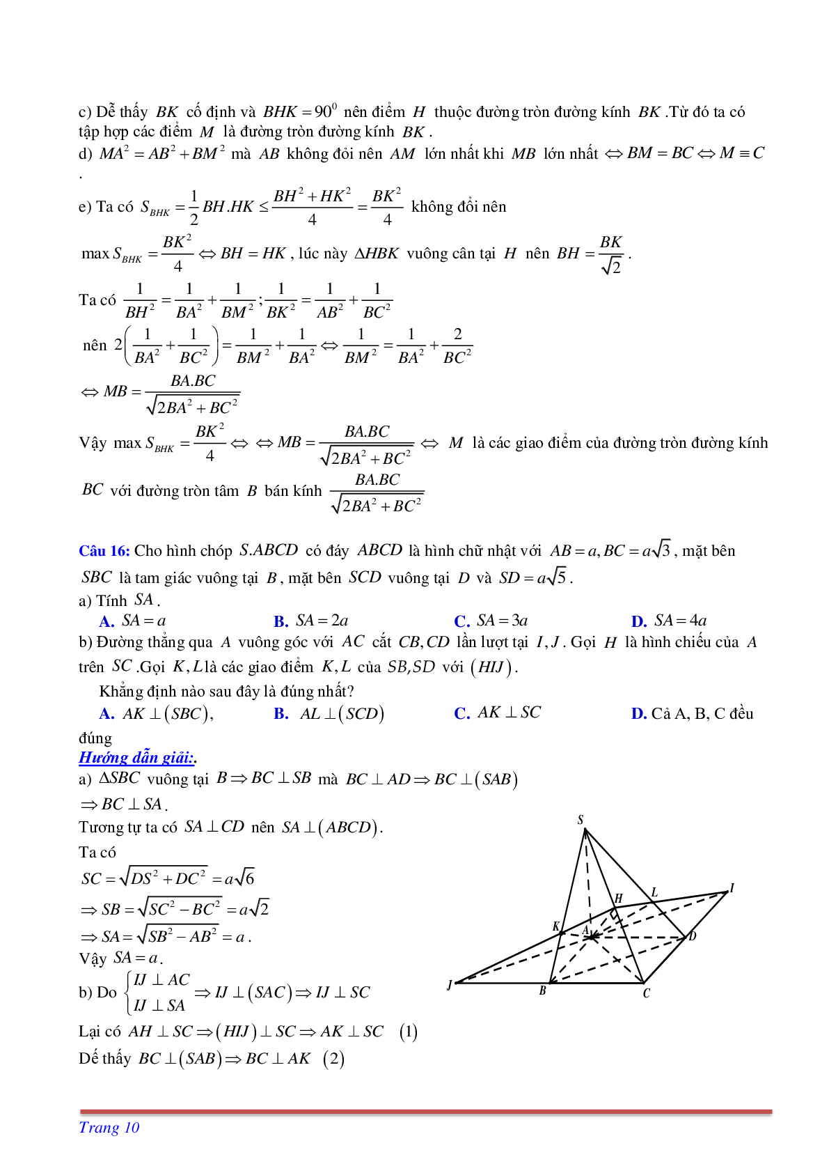 Phương pháp giải và bài tập về Cách tìm thiết diện liên quan đến vuông góc có đáp án (trang 10)