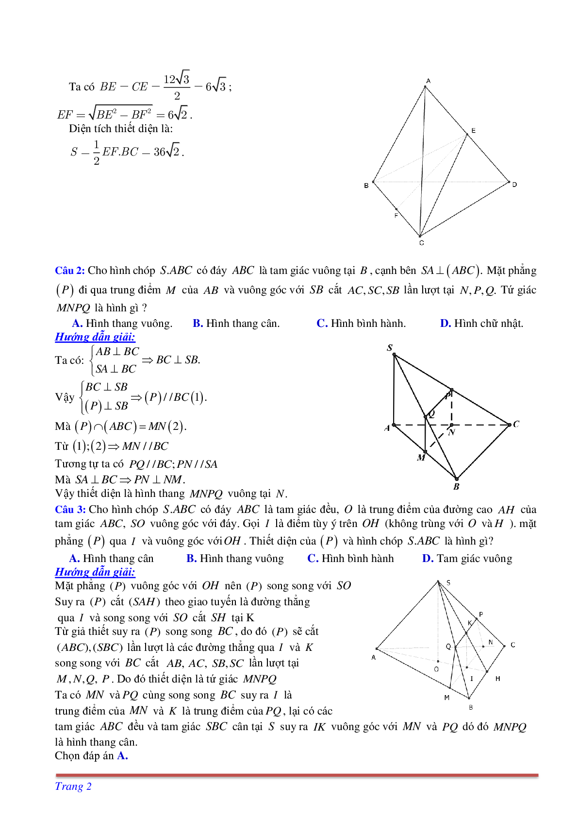 Phương pháp giải và bài tập về Cách tìm thiết diện liên quan đến vuông góc có đáp án (trang 2)