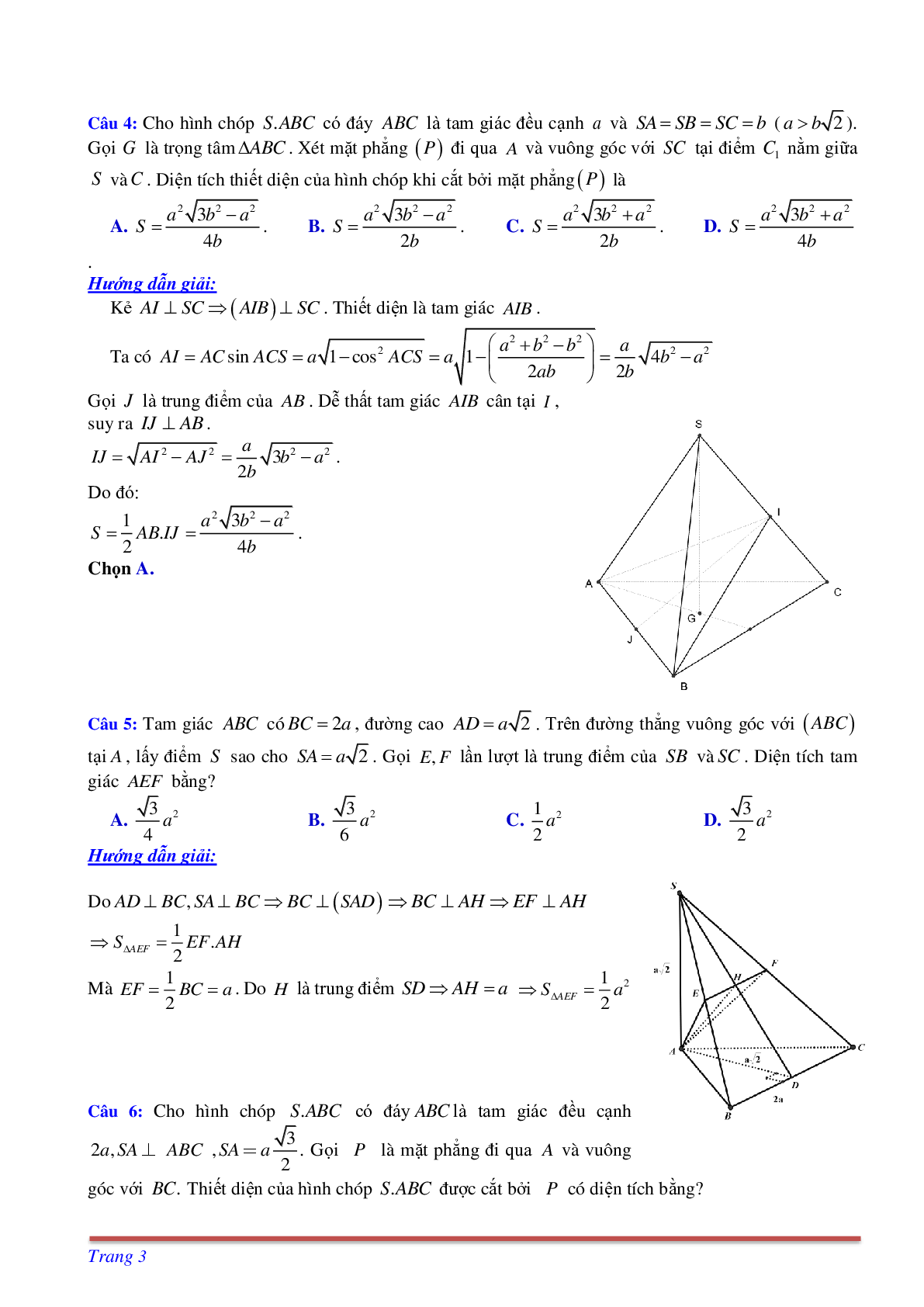 Phương pháp giải và bài tập về Cách tìm thiết diện liên quan đến vuông góc có đáp án (trang 3)