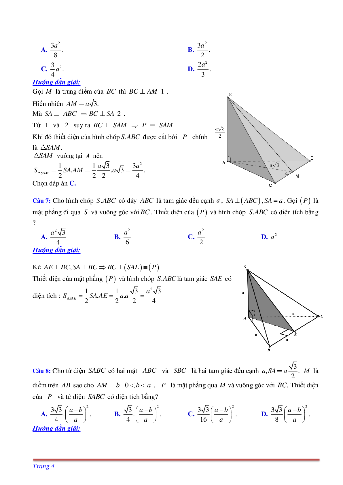 Phương pháp giải và bài tập về Cách tìm thiết diện liên quan đến vuông góc có đáp án (trang 4)