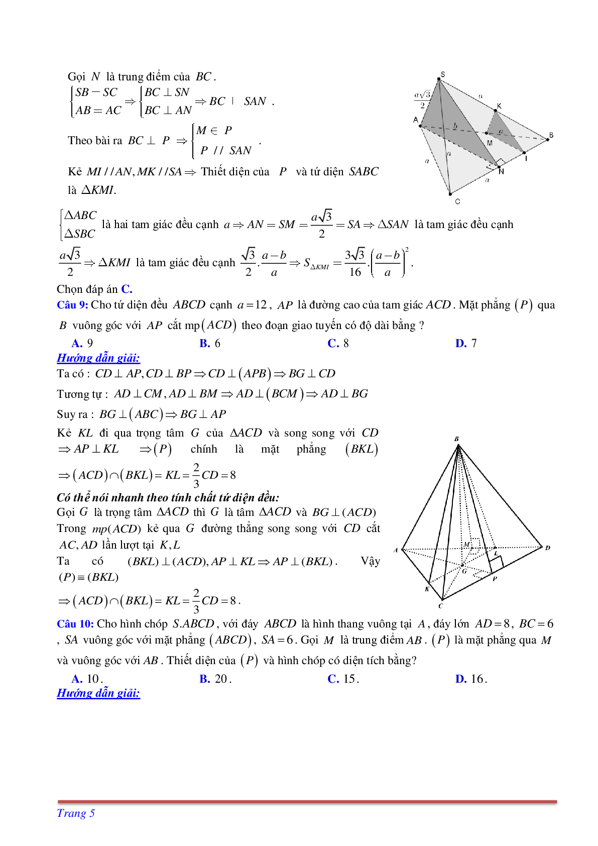 Phương pháp giải và bài tập về Cách tìm thiết diện liên quan đến vuông góc có đáp án (trang 5)