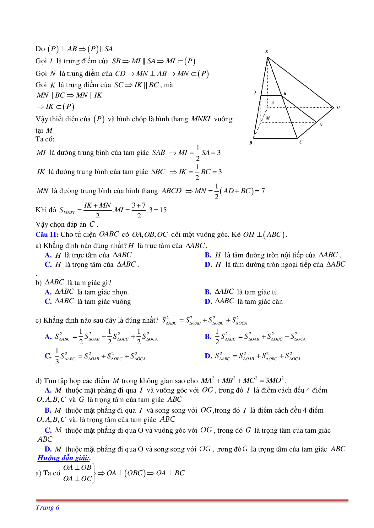 Phương pháp giải và bài tập về Cách tìm thiết diện liên quan đến vuông góc có đáp án (trang 6)