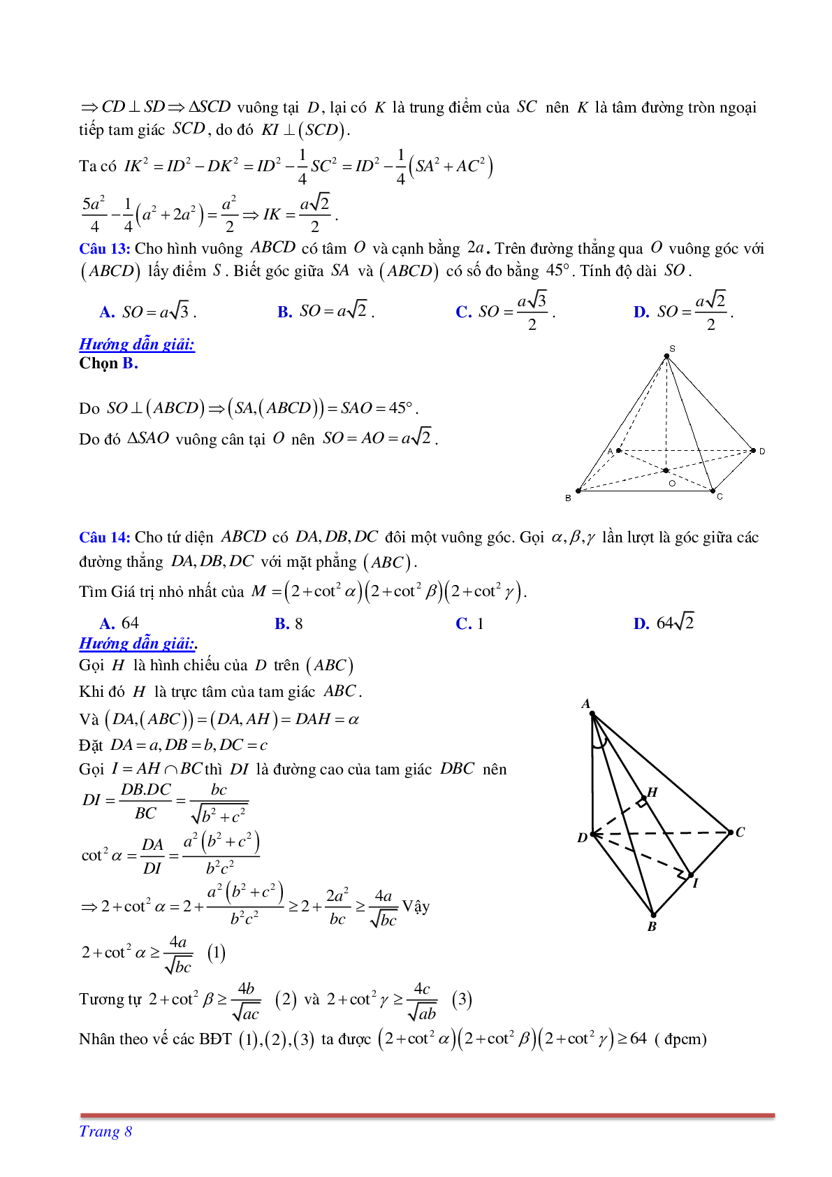Phương pháp giải và bài tập về Cách tìm thiết diện liên quan đến vuông góc có đáp án (trang 8)