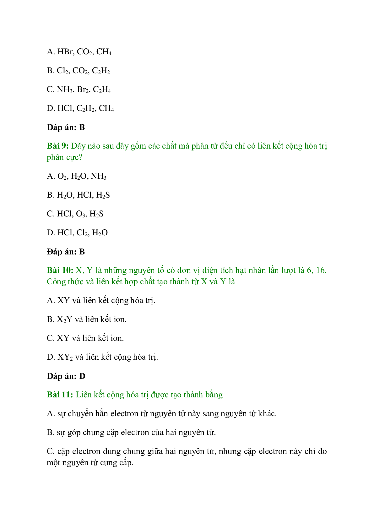 Trắc nghiệm Liên kết cộng hóa trị có đáp án - Hóa học 10 (trang 3)