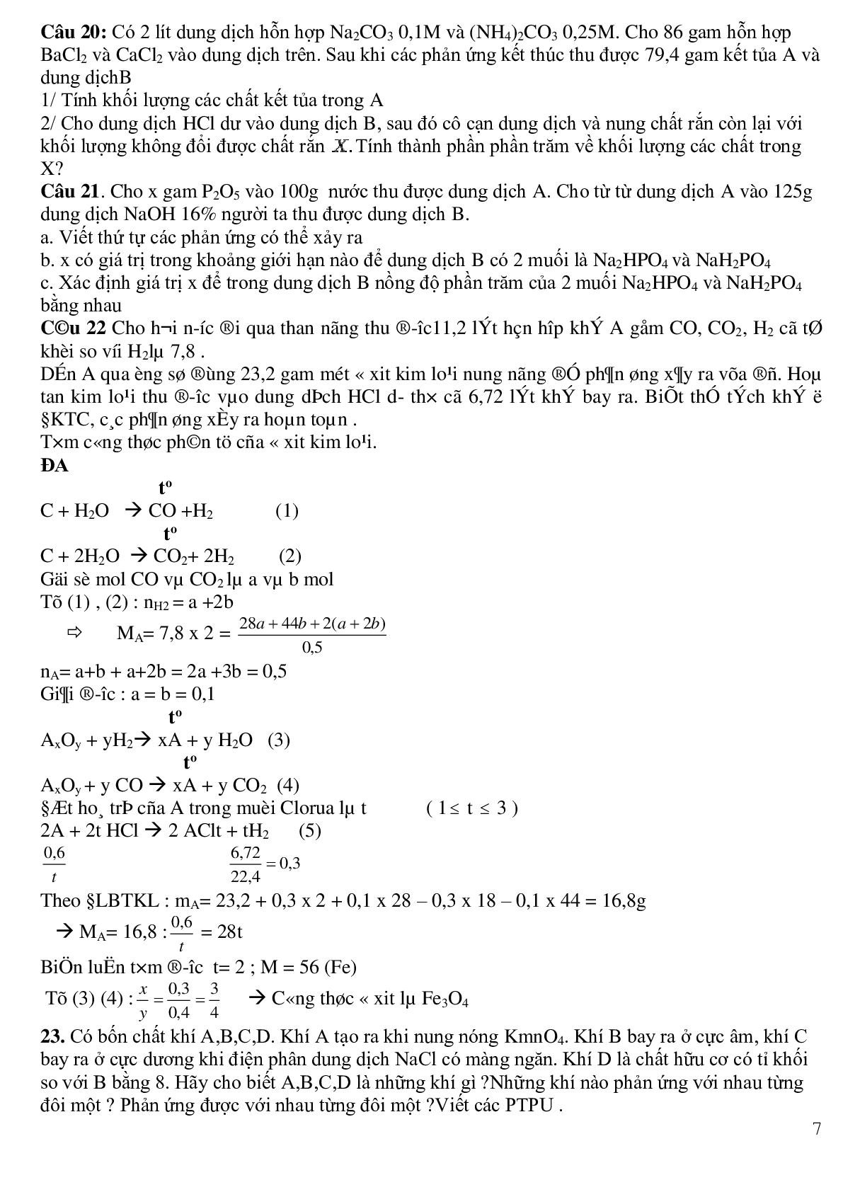 Bài tập về hóa học vô cơ dành cho HSG lớp 9 có đáp án, chọn lọc (trang 7)