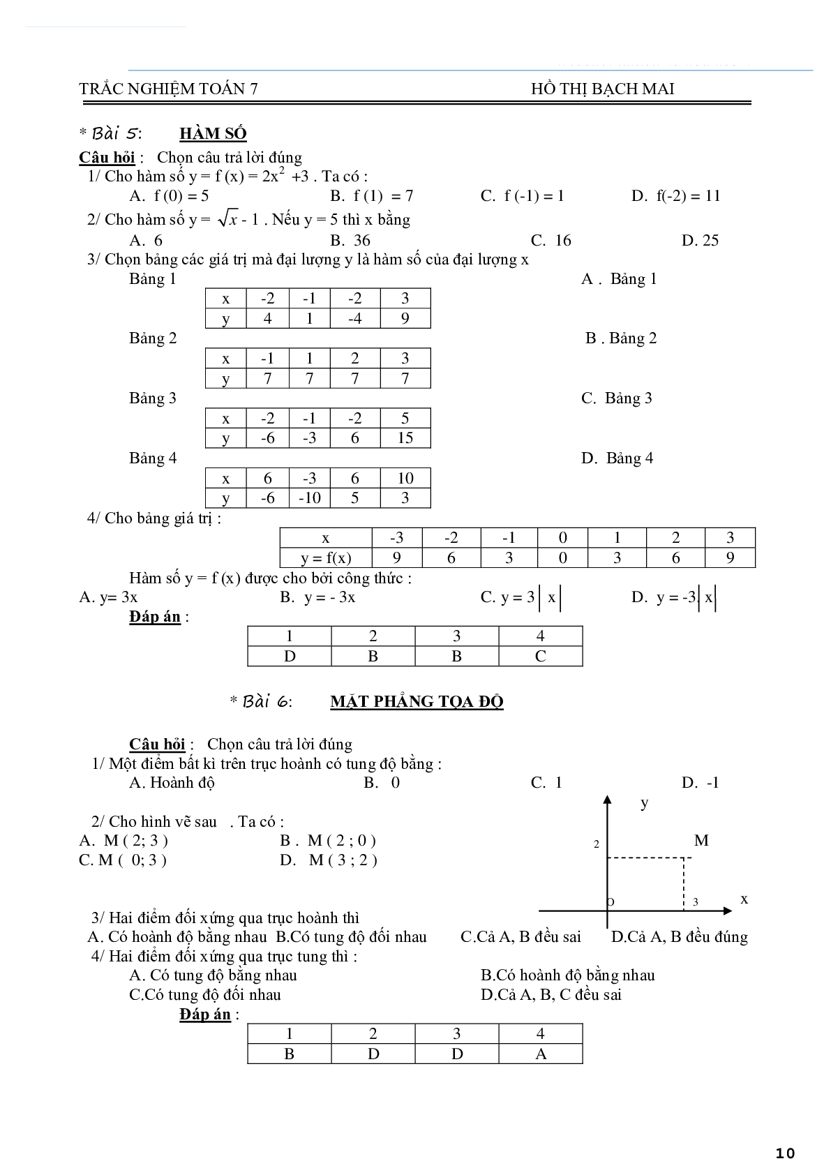 Bài tập trắc nghiệm môn Toán lớp 7 (trang 10)