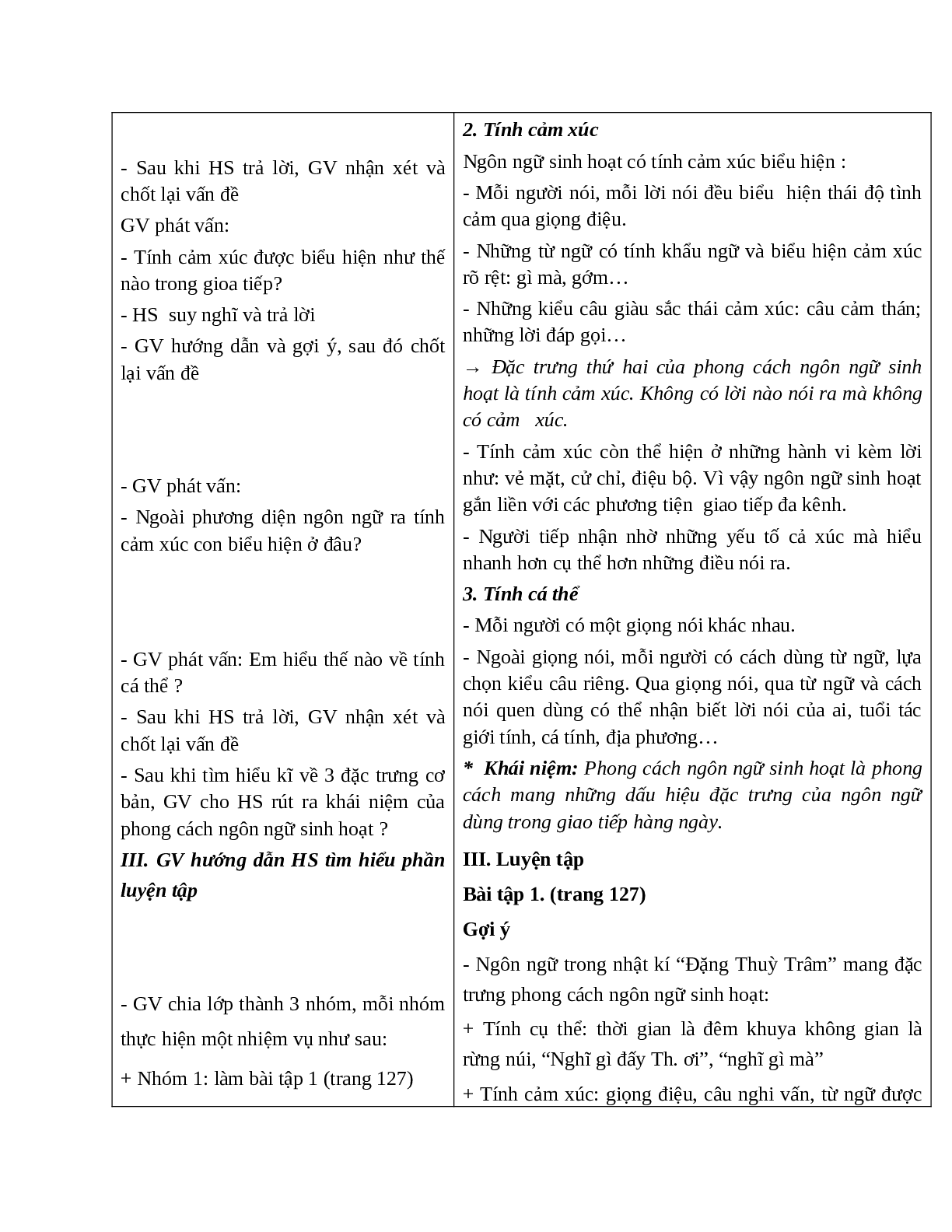 Giáo án Ngữ văn 10 tập 1 bài Phong cách ngôn ngữ sinh hoạt mới nhất (trang 4)