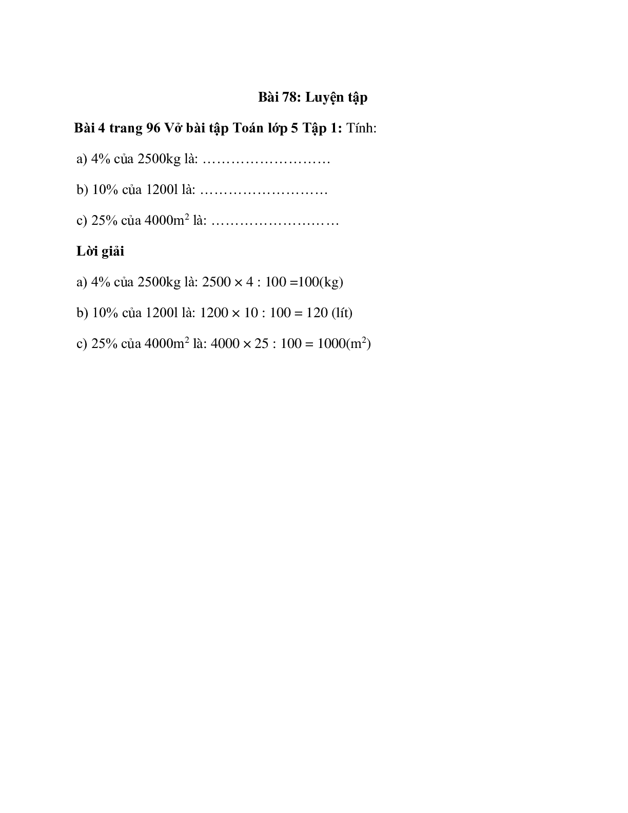 Tính: 4% của 2500kg (trang 1)