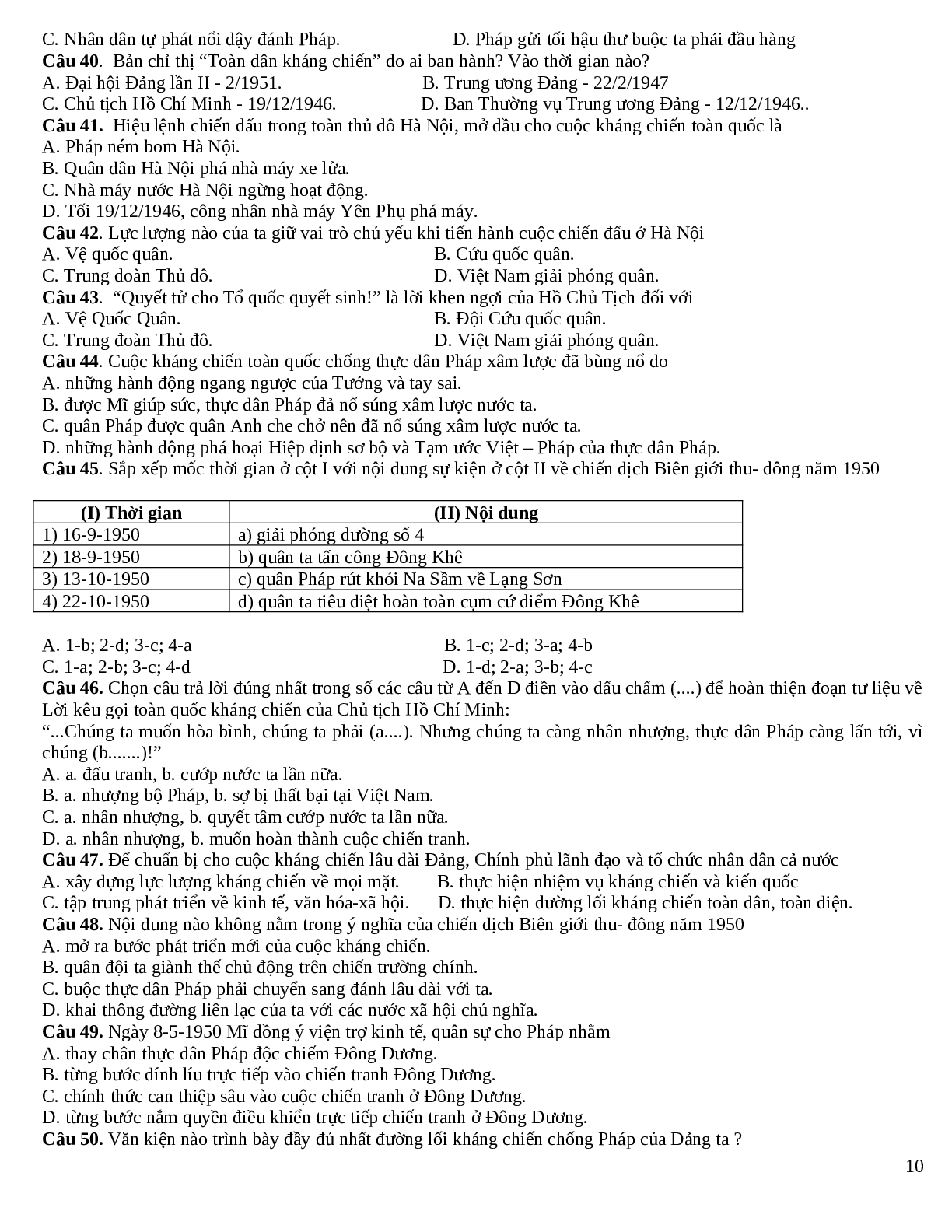 Trắc nghiệm tổng hợp lịch sử 12 chọn lọc (trang 10)