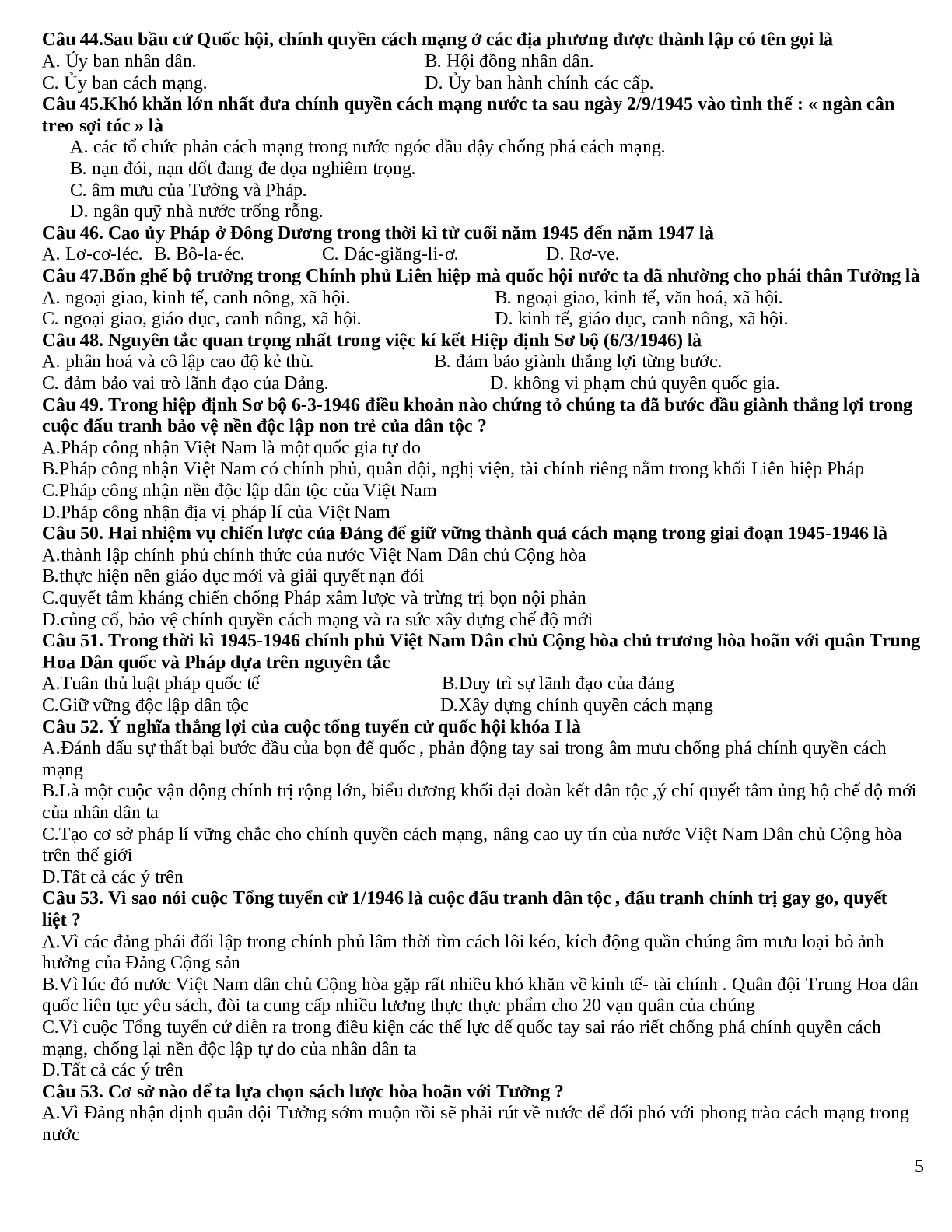 Trắc nghiệm tổng hợp lịch sử 12 chọn lọc (trang 5)