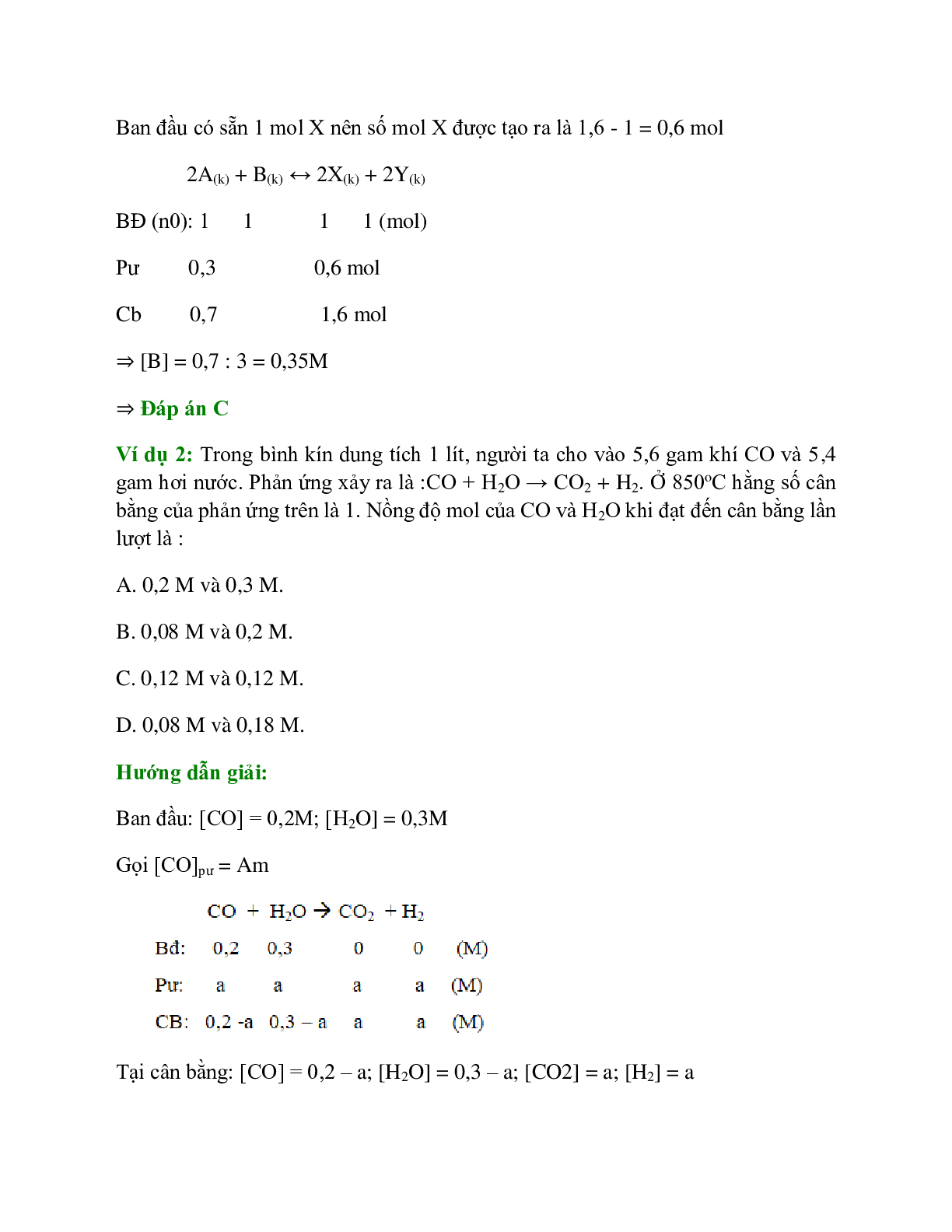 Bài tập về phương pháp tính nồng độ các chất ở trạng thái cân bằng cực hay (trang 2)