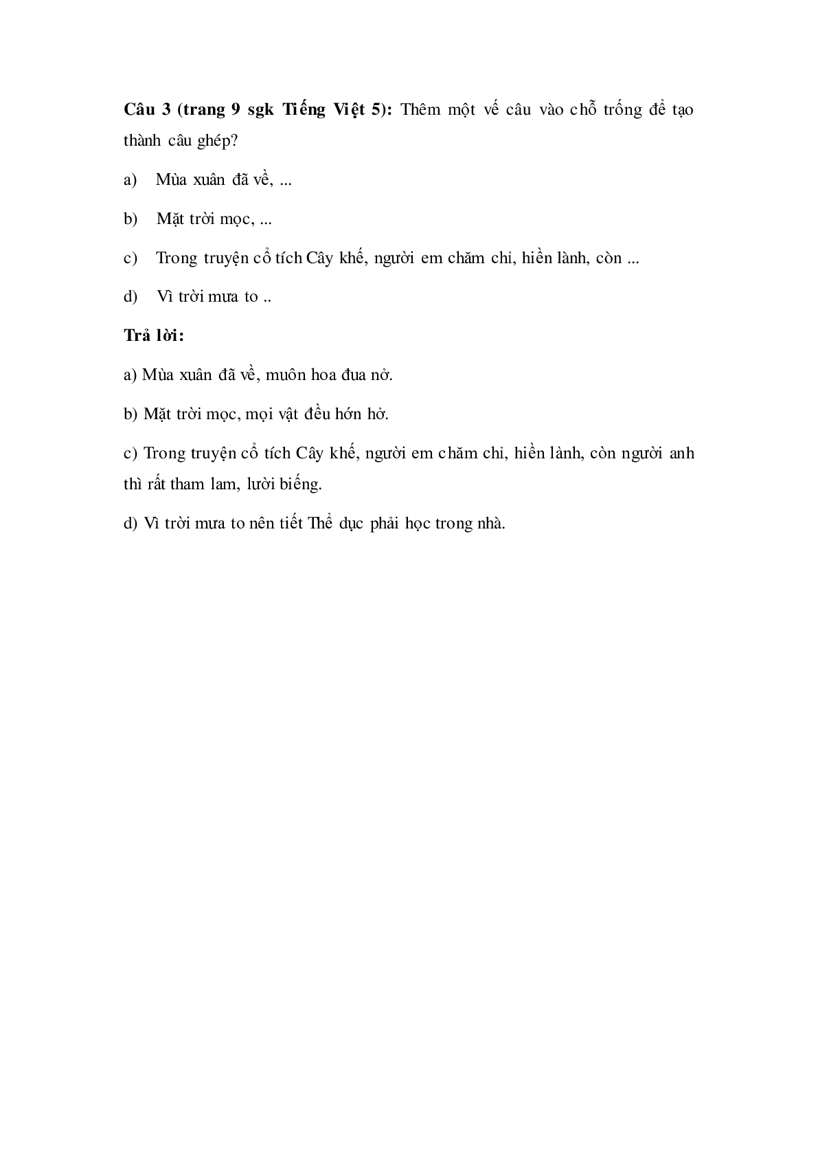 Soạn Tiếng Việt lớp 5: Luyện từ và câu: Câu ghép mới nhất (trang 3)