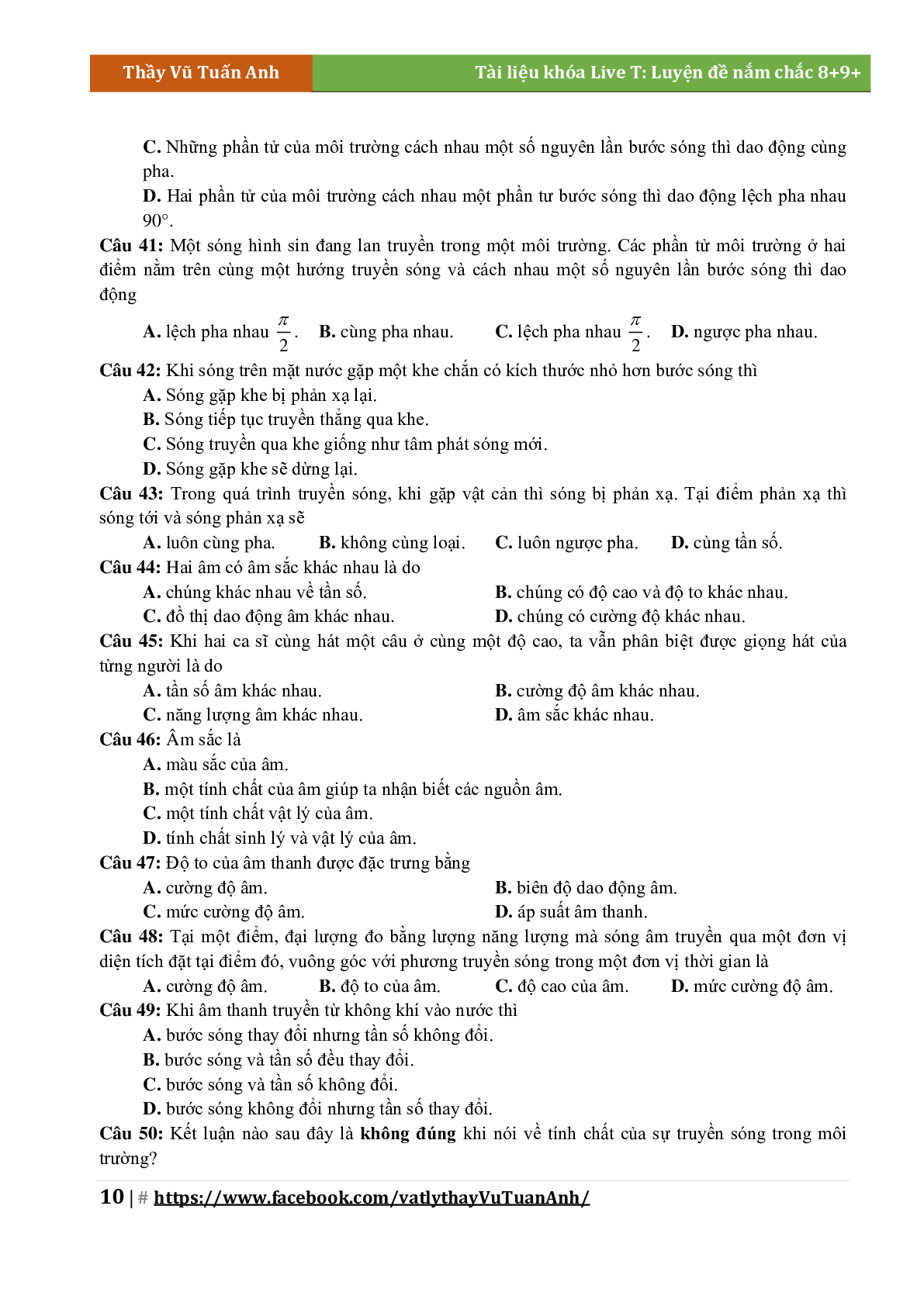 Lý Thuyết Chương Sóng Cơ Môn Vật Lý Lớp 12 (trang 10)