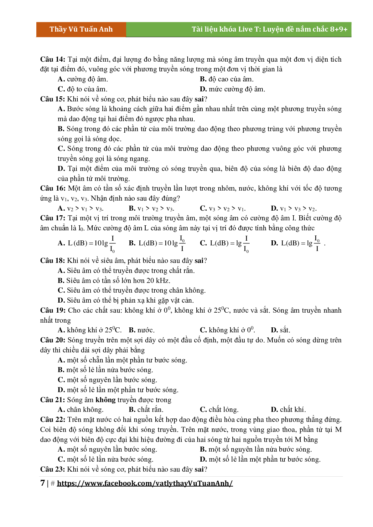 Lý Thuyết Chương Sóng Cơ Môn Vật Lý Lớp 12 (trang 7)