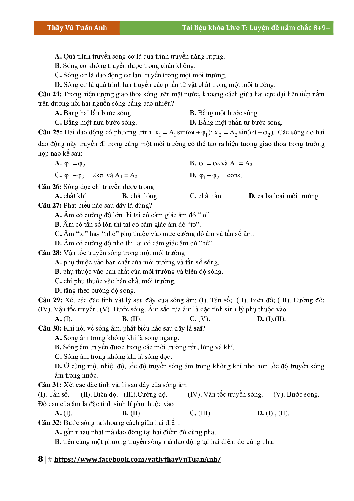 Lý Thuyết Chương Sóng Cơ Môn Vật Lý Lớp 12 (trang 8)